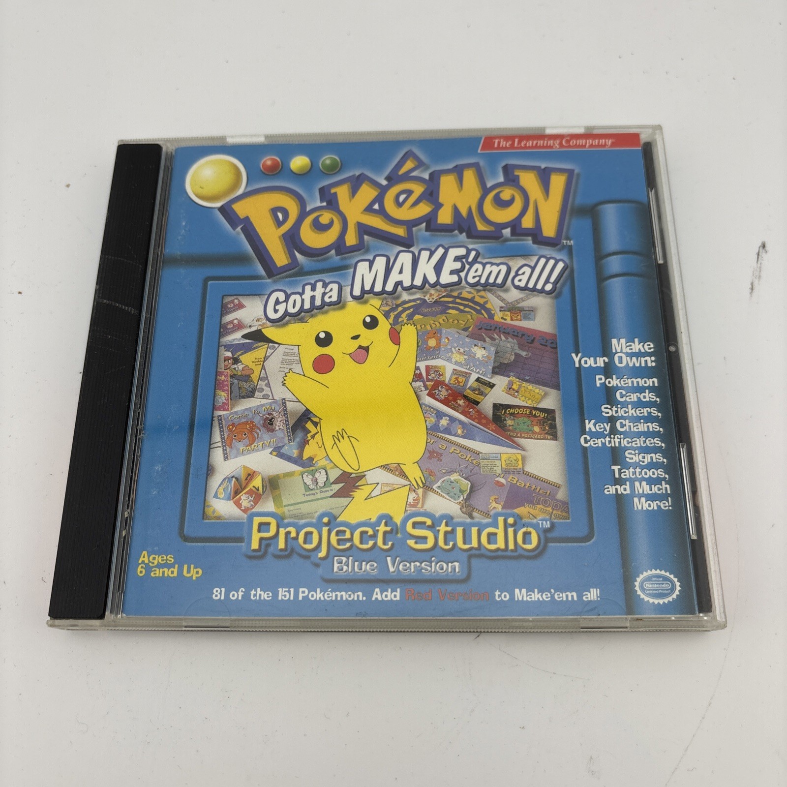 Pokemon Project Studio Blue Version PC 1999 The Learning Company CD in case