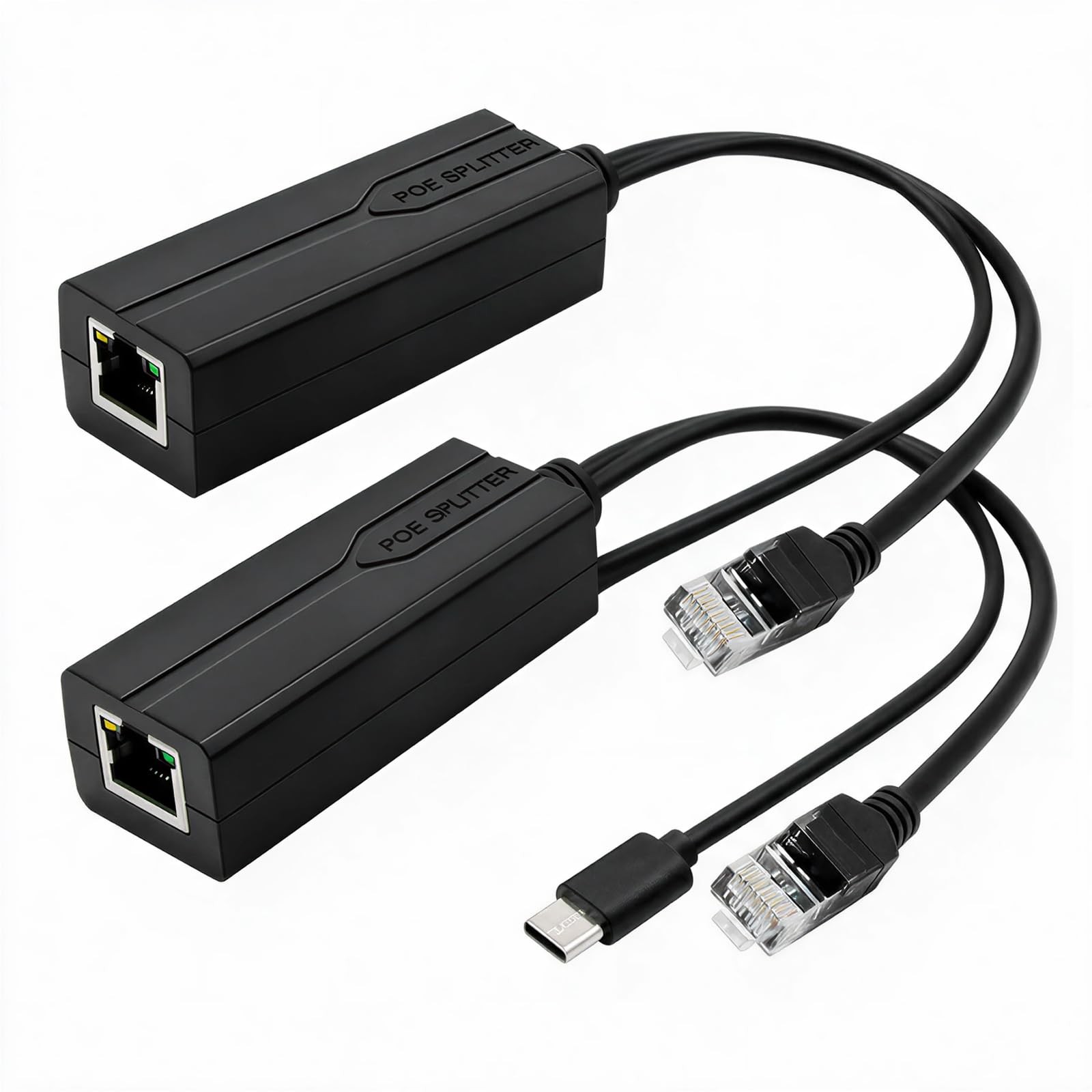 2 PCS Gigabit Active PoE To USB C Splitter 5V 2.4A 1000Mbps Adapter