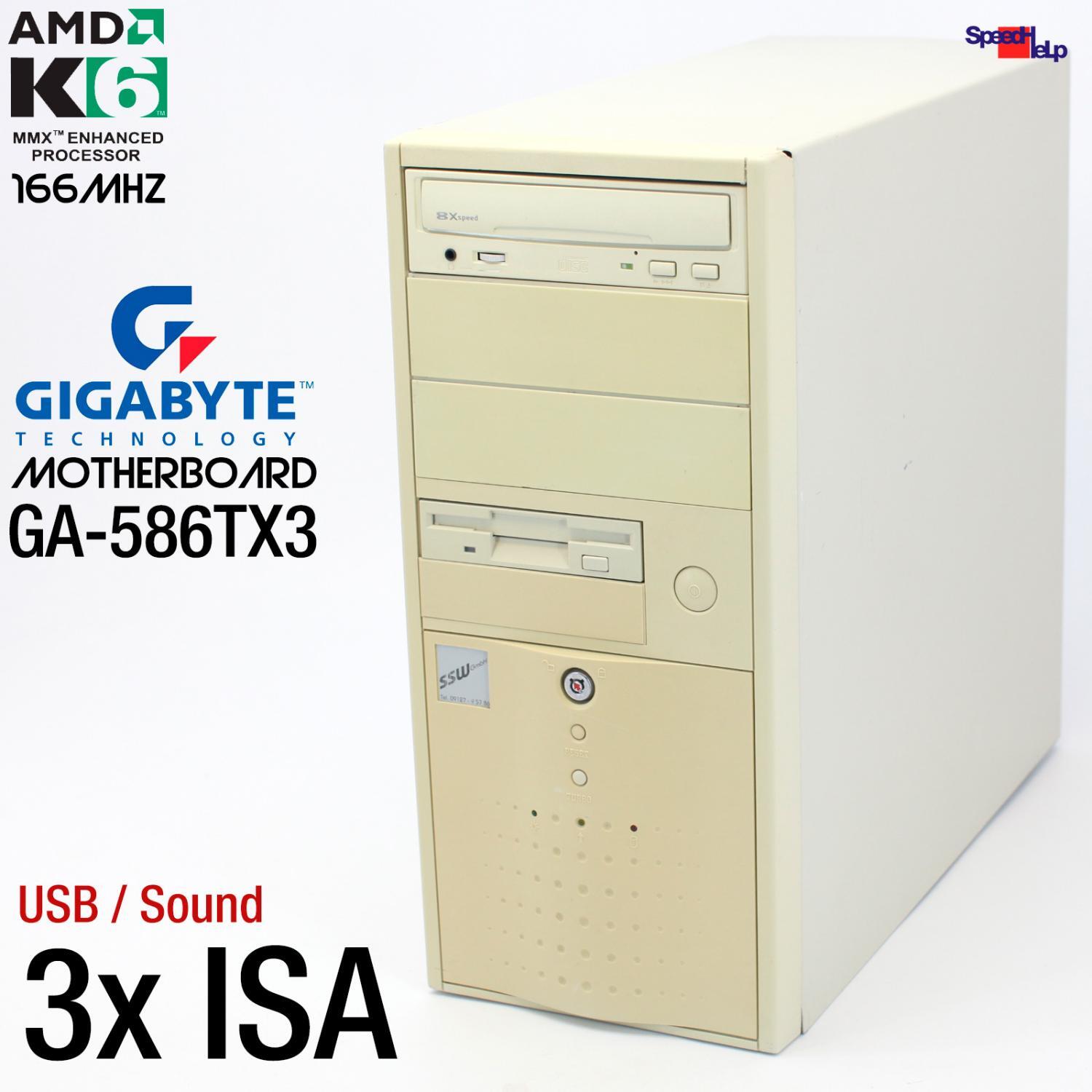 3x ISA Slot Gigabyte GA-586TX3 AMD K6 166MHz Computer PC Parallel Sound LPT USB