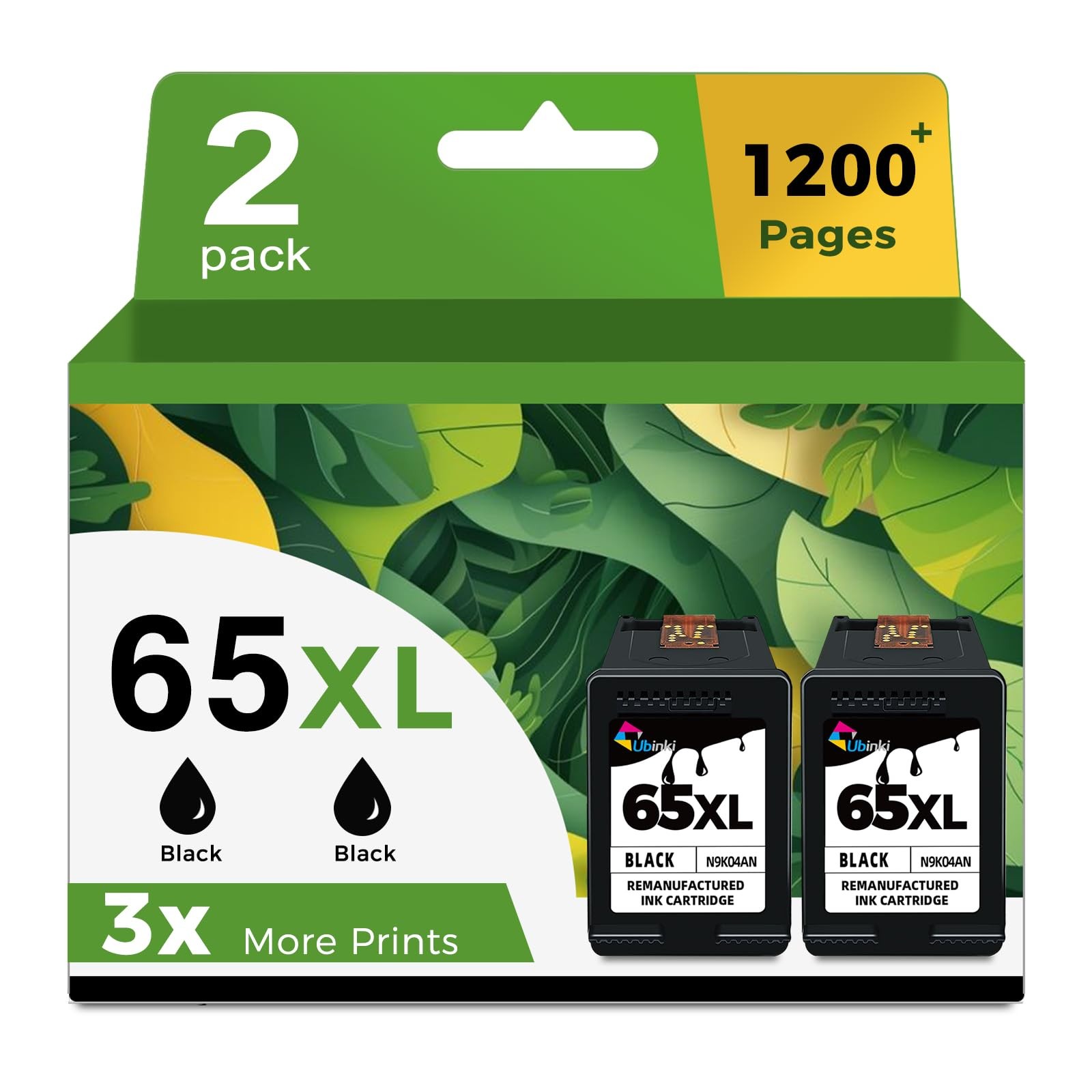 65XL 65 Black Ink Cartridges Replacement for HP Ink 65 XL 2-Pack