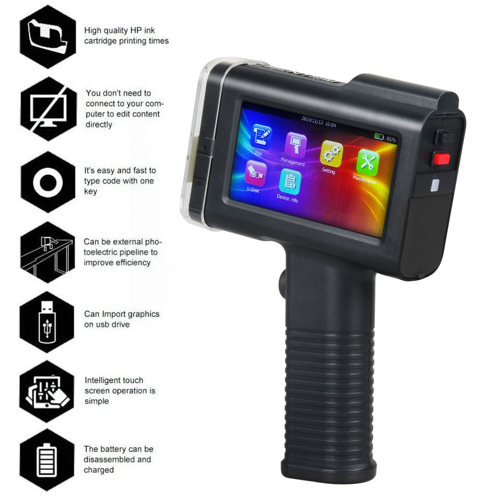 Handheld Inkjet Printer for Date Word QR Code Barcode Label Logo DIY 2.5-12.7mm