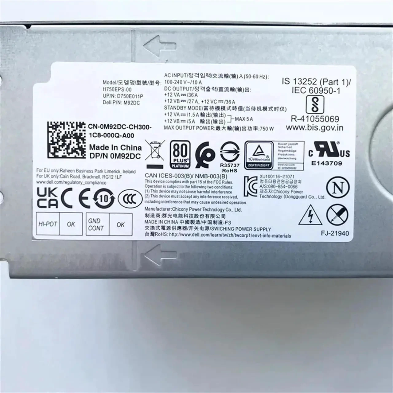 For Alienware R13 R14 T3660 XPS 8950 Power Supply 750W M92DC M2G8X MP23Y 5TVR6