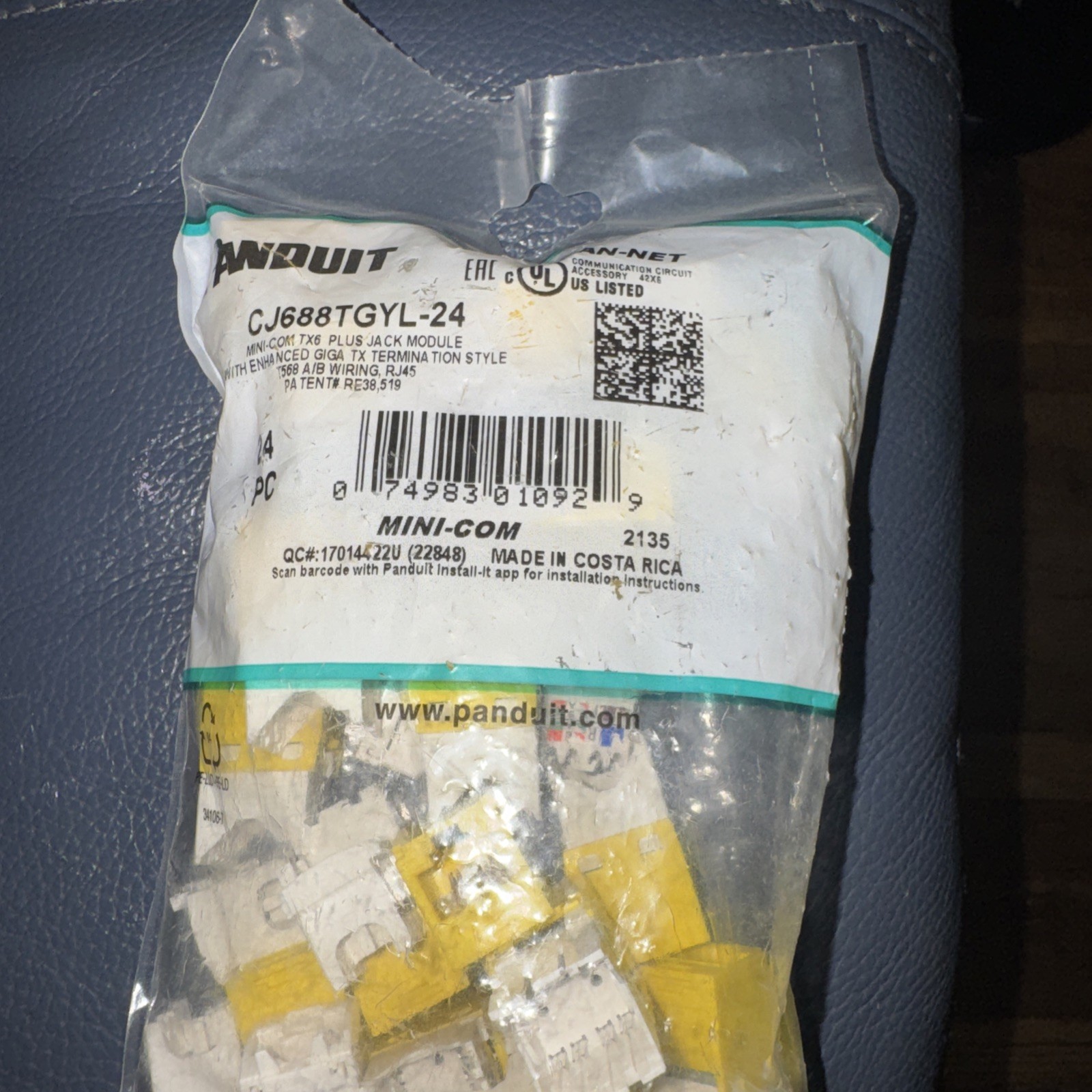 (24-PACK) Panduit CJ688TGYL-24 Cat6 Mini-Com Jack Module, Yellow GENUINE ~STSI