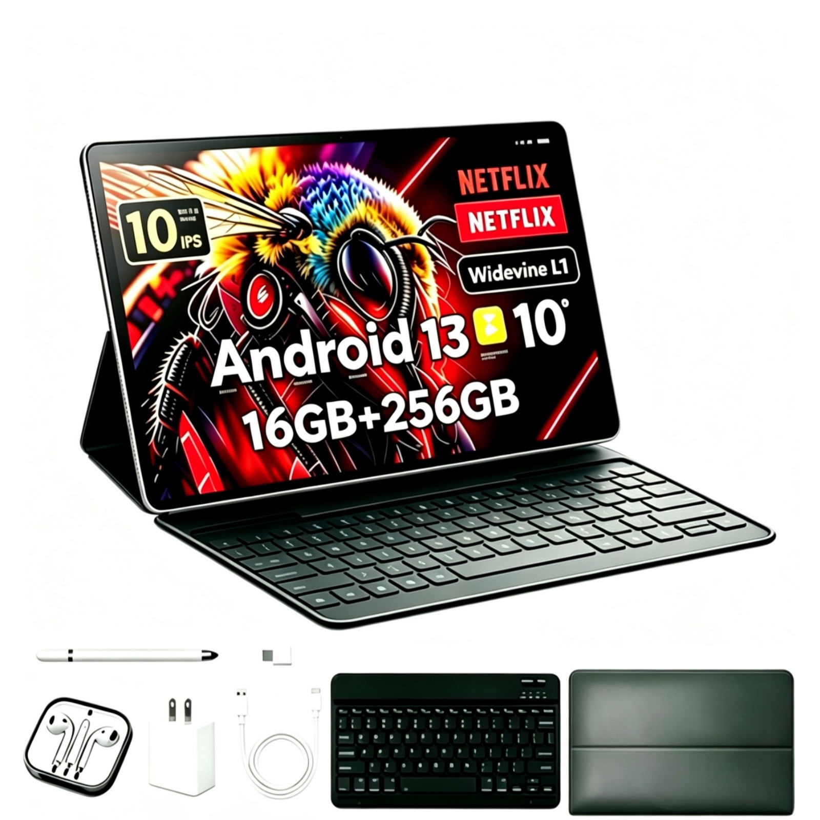 10 Inch Tablet Android 13 10‑Core 16GB RAM 256GB ROM IPS LCD TouchScreen 8800mAh