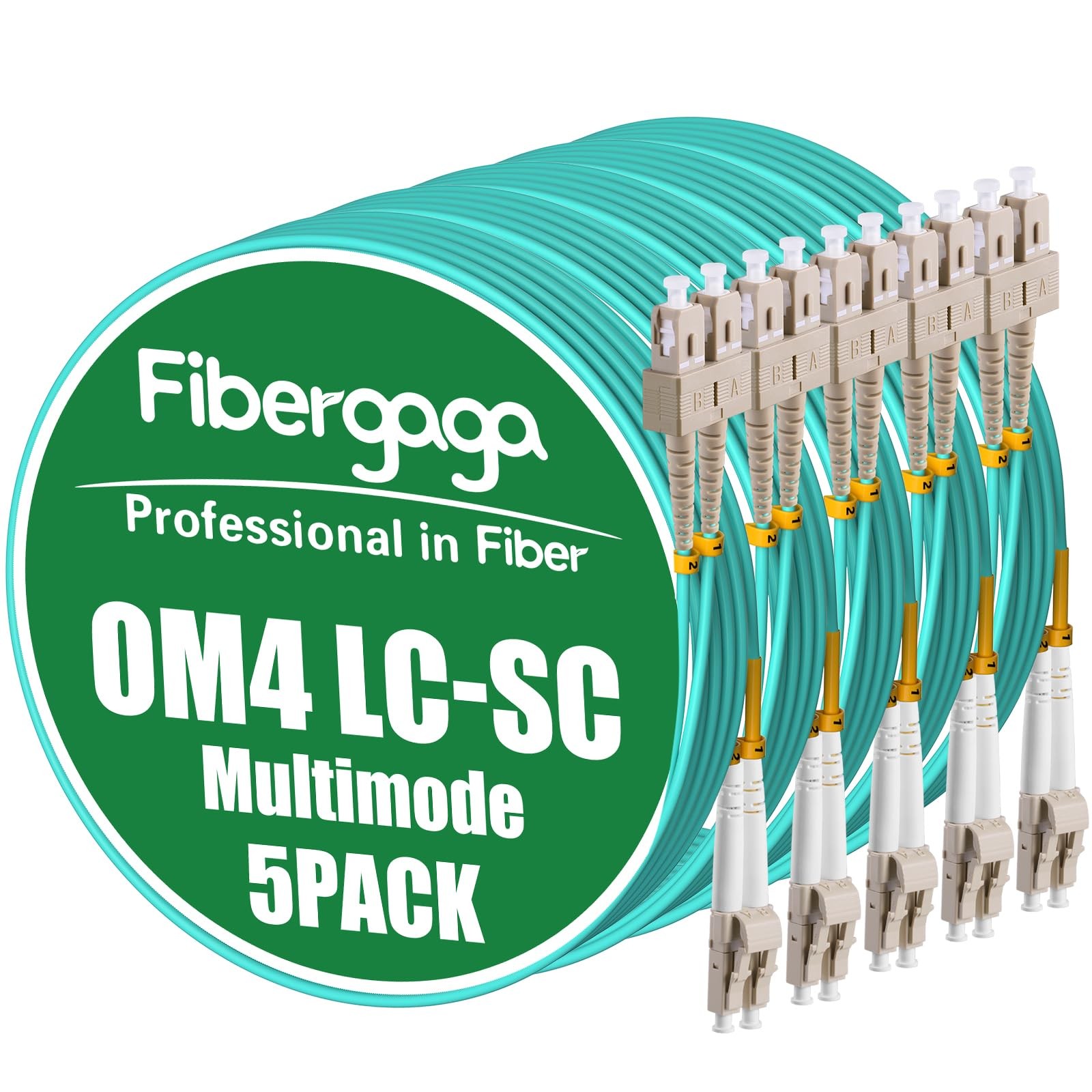 5 PCS OM4 LC To SC Fiber Patch Cable Multimode Duplex 50/125m 2m 7ft Jumper