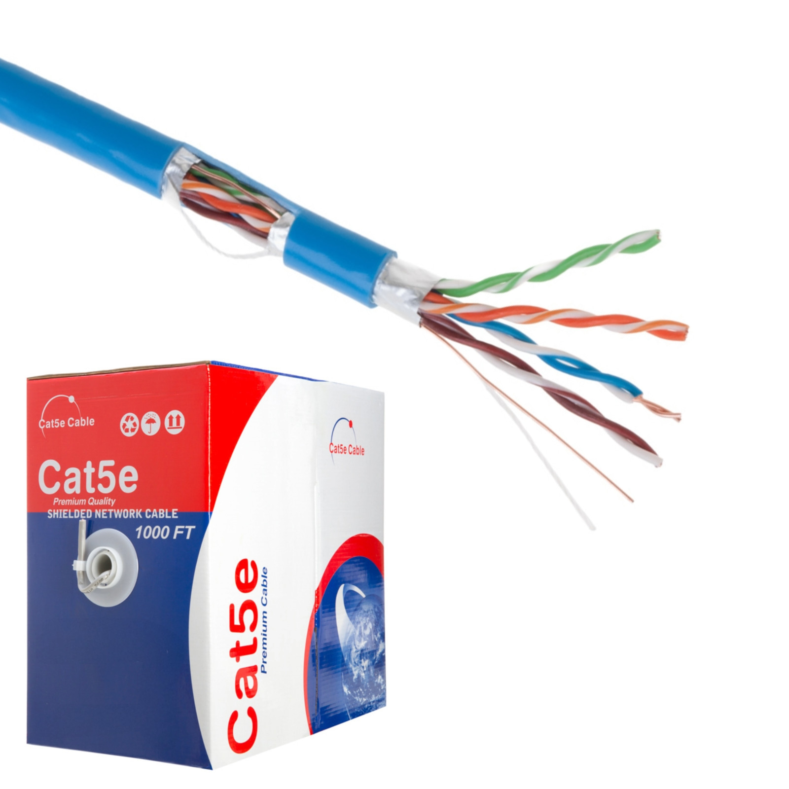 1000FT Cat5e FTP Shielded Solid Ethernet Cable Bulk LAN Network Blue Wire 