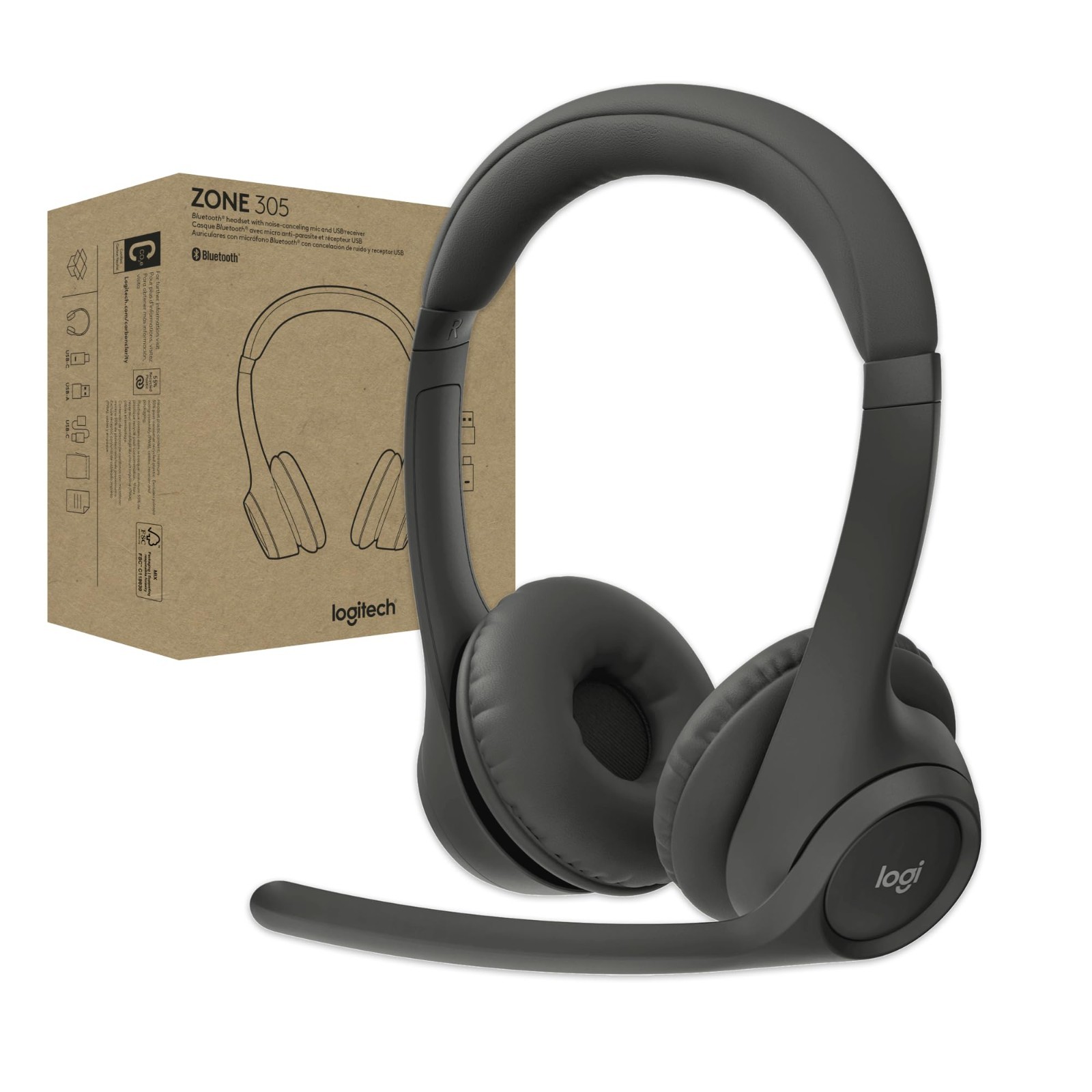 Logitech Zone 305 Business Headset Black Wireless Bluetooth Noise Cancelling Mic