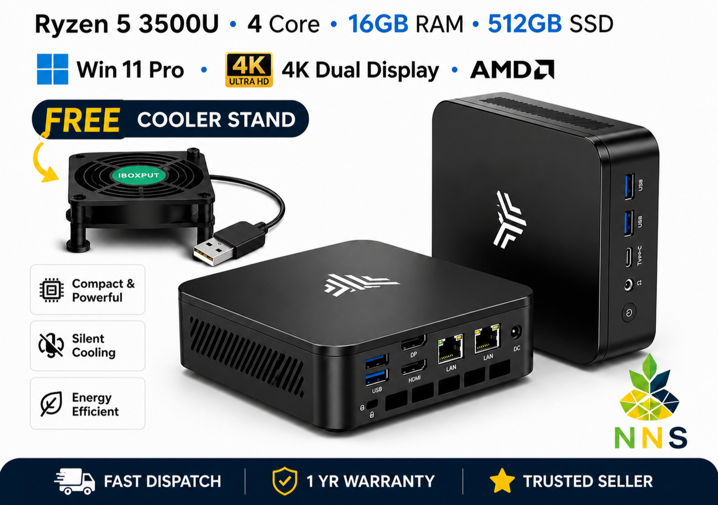 Mini PC Windows 11 Pro AMD Ryzen 5 3500U 16GB DDR4 512GB SSD Triple 4K Vega 8