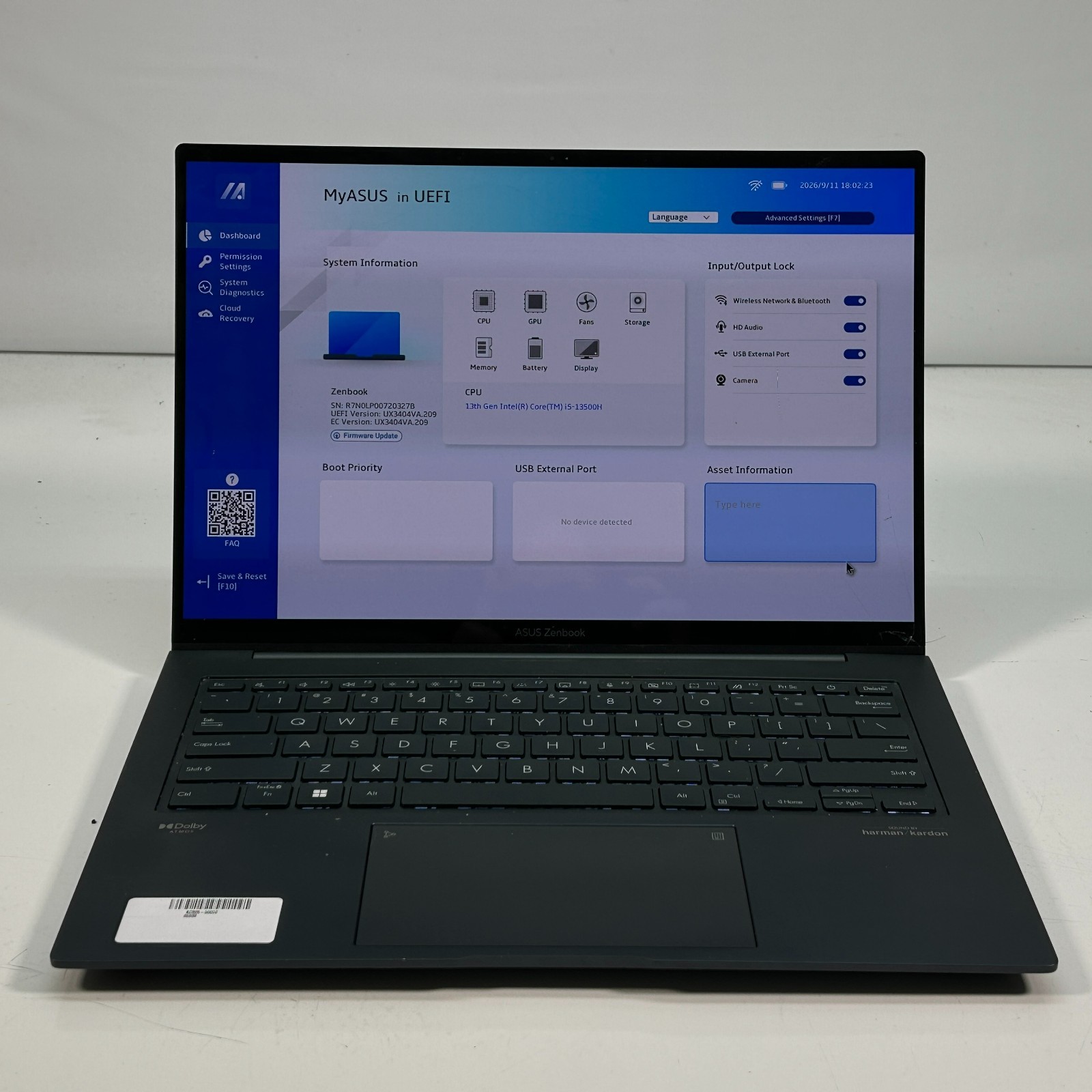 Asus ZenBook 14X OLED Intel Core i5-13500H 8GB RAM 512GB NVMe No OS READ