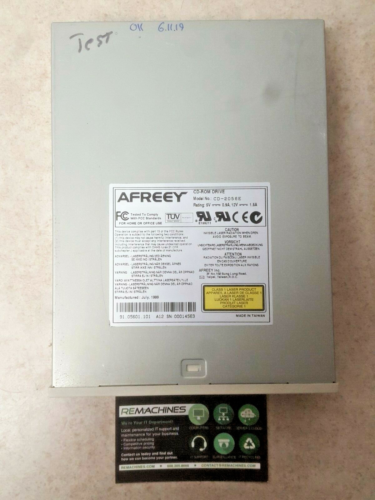 Vintage AFREEY CD-ROM Drive Model: CD-2056E IDE Beige 56x S/N: 00014563 TESTED 