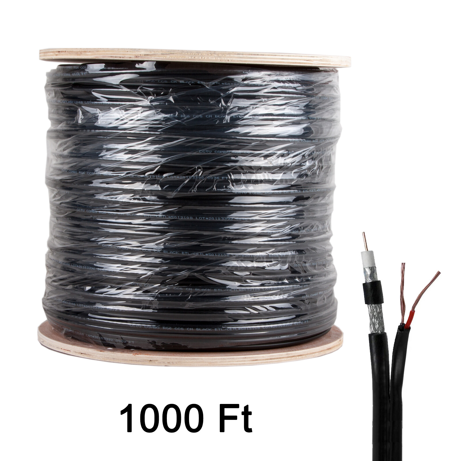 RG6 500ft 1000ft Combo Coaxial RG6/U 18 AWG 2 Conductors CCTV Cable