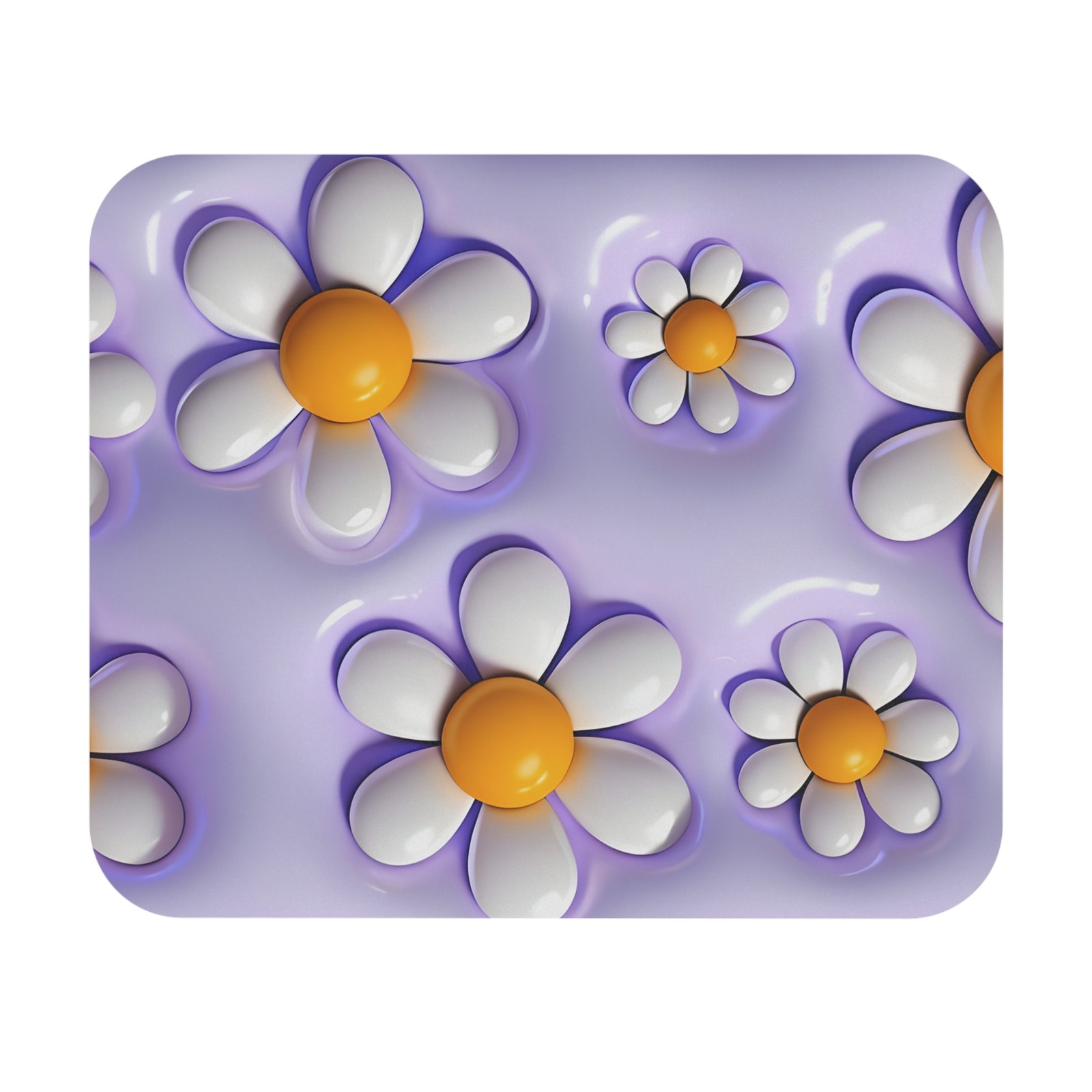 3D Purple Daisy Pattern Mouse Pad | Floral Desk Mat, Cute Retro Daisies