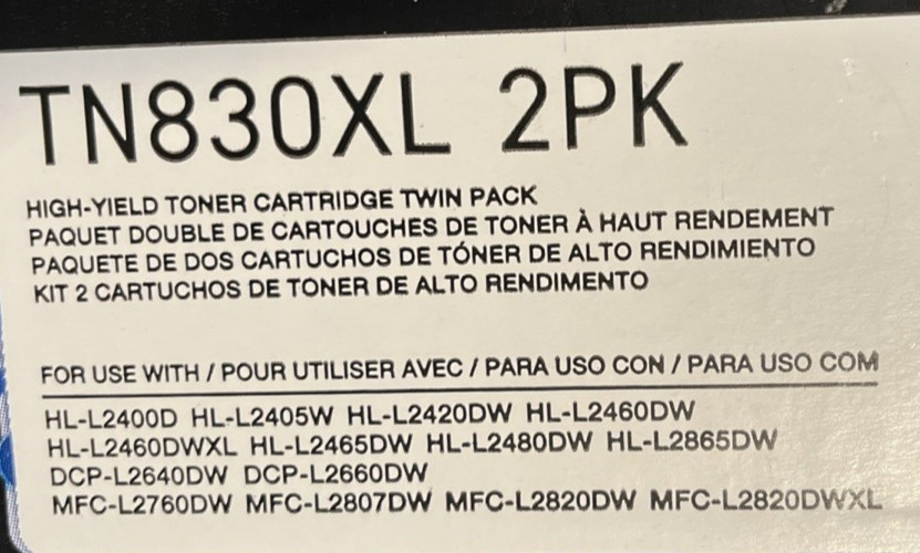 NEW GENUINE - BROTHER TN830XL BLACK TONER 1 of a 2 pack in generic 760 box