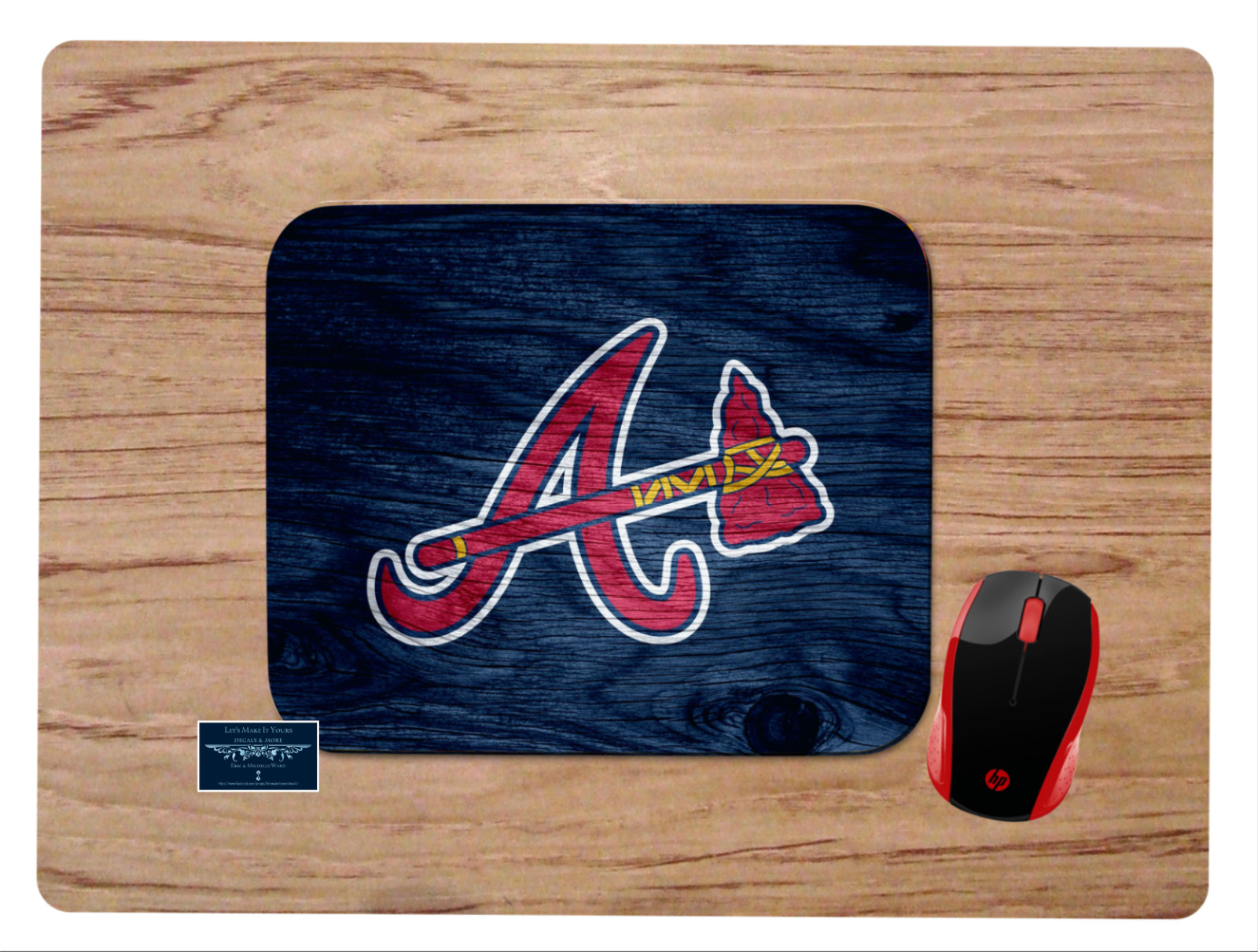 ATLANTA BRAVES BASEBALL CUSTOM WOODGRAIN PC MOUSE PAD HOME OFFICE GIFT