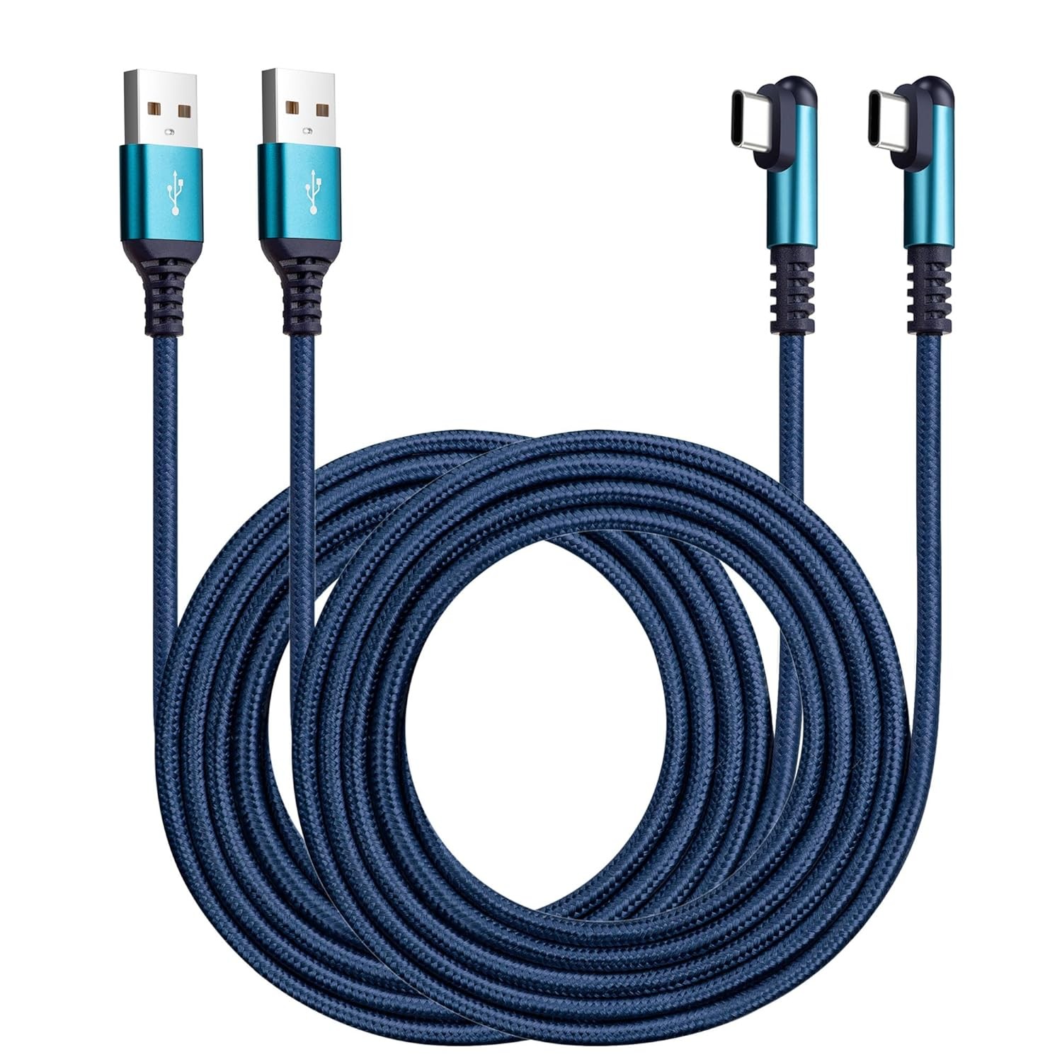 USB Type C Charger Cable 3A, 2-Pack 10ft+10ft Right Angle 90 10FT+10FT, Blue 