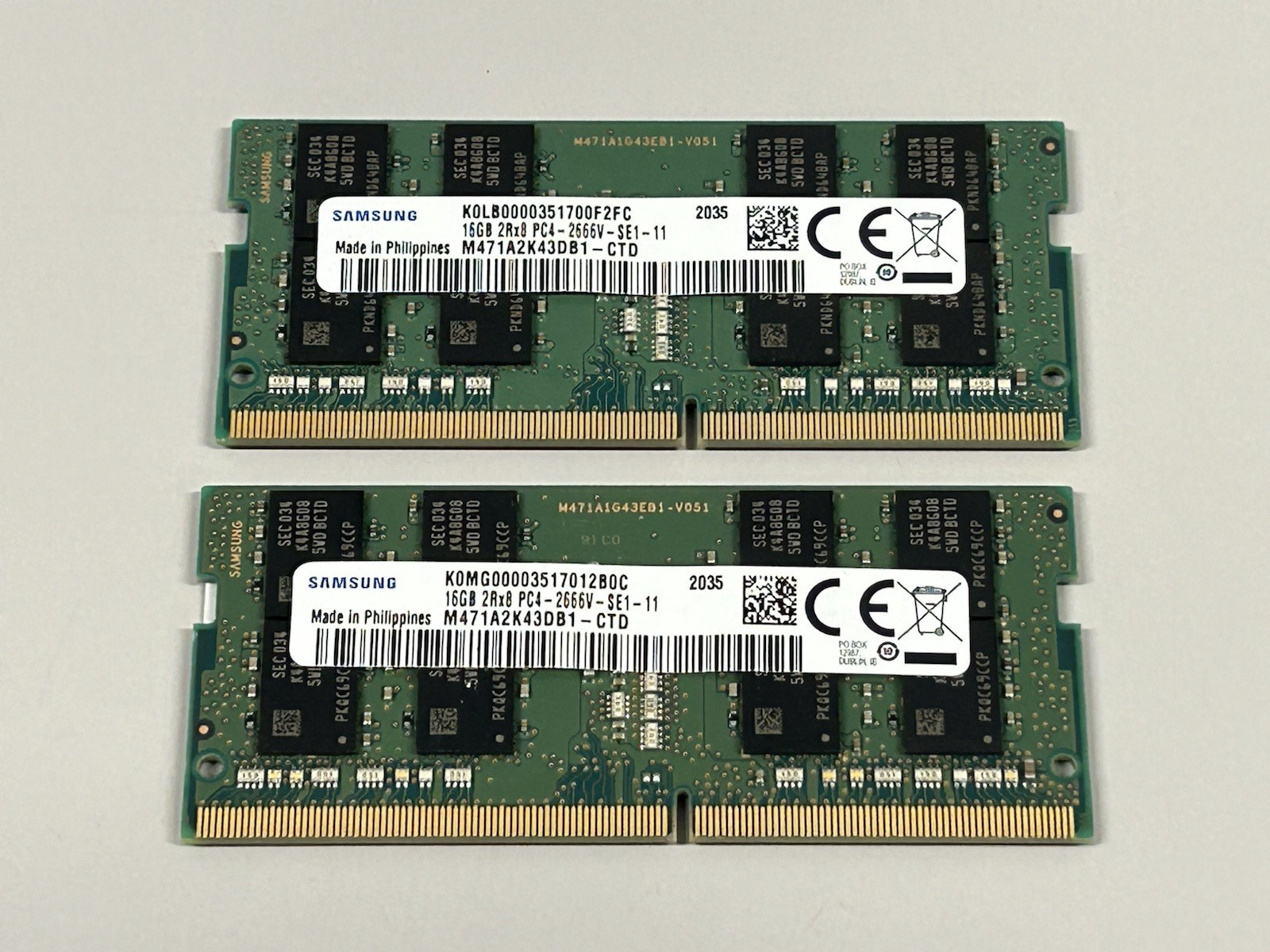 Lot of 2 Sticks Samsung 16GB DDR4 PC4-2666V Laptop Ram Sodimm
