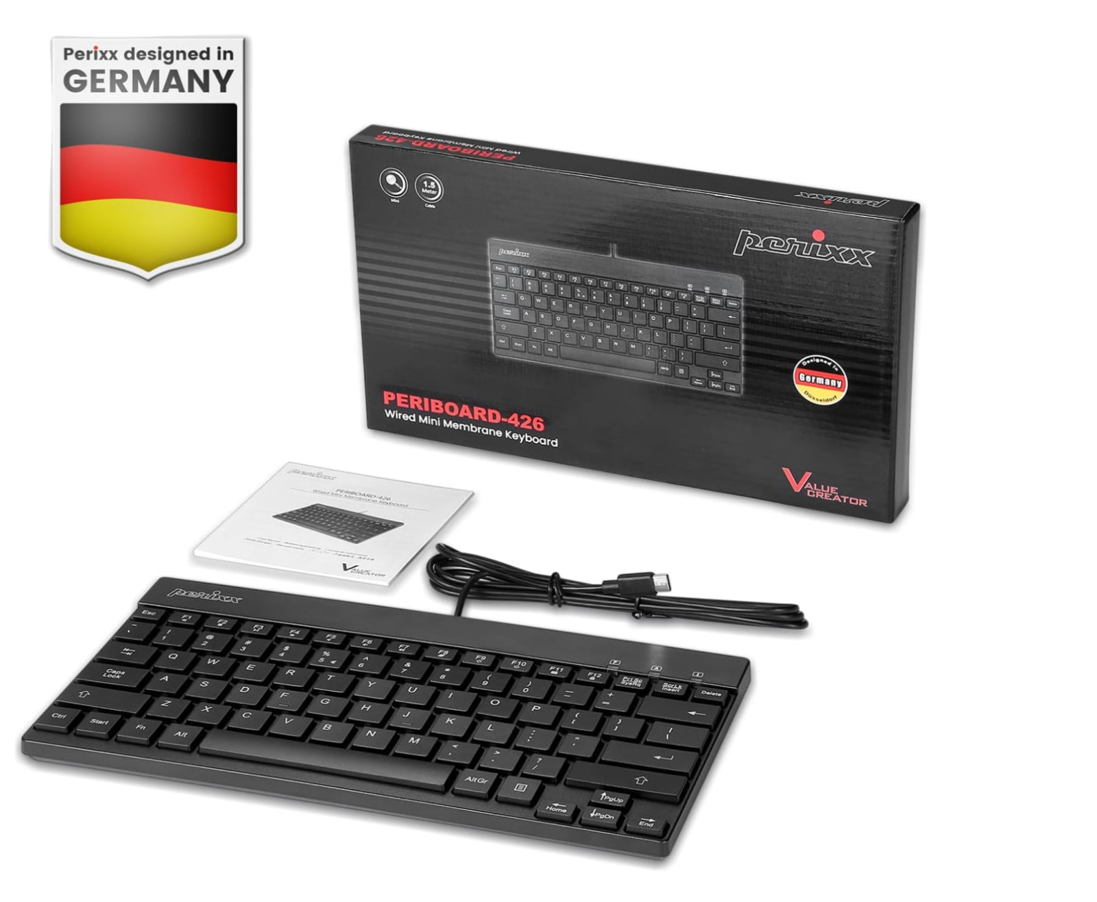 Perixx PERIBOARD-426 Wired Mini Keyboard Low Profile type c Layout