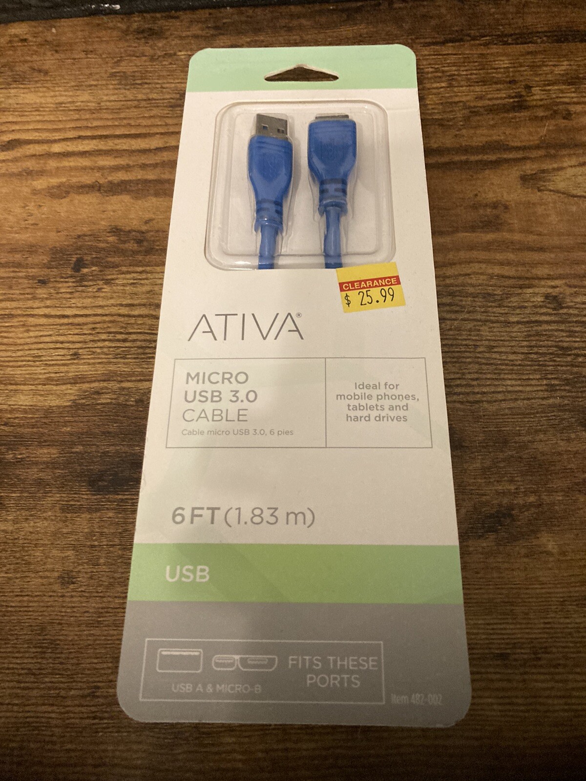 New ATIVA Micro USB 3.0 Cable 6FT USB A/ Micro B Item # 482-002