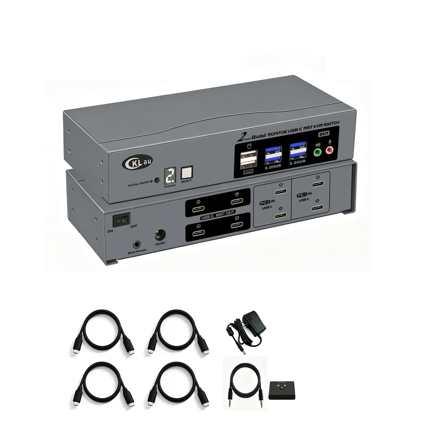 USB-C MST KVM Switch for 2 Computers and 4 Monitors, Quad 4K@60Hz, Dual USB-C...