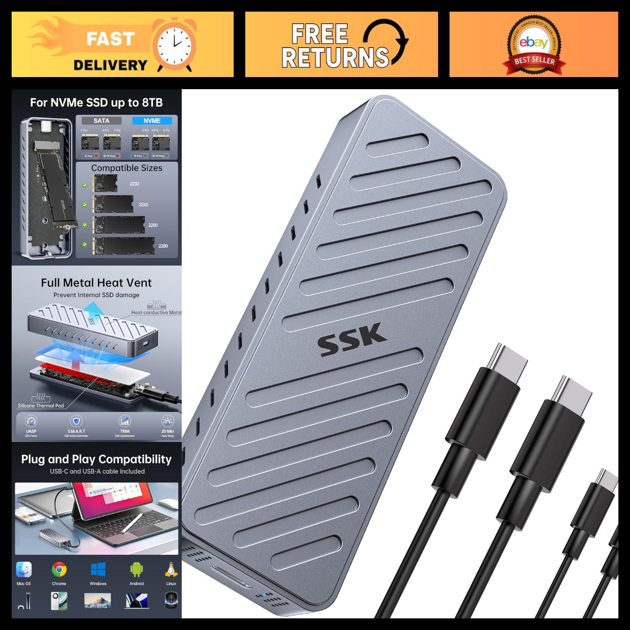 20Gbps PCIe M.2 NVMe SSD Enclosure Case - High-Speed External Storage Solution