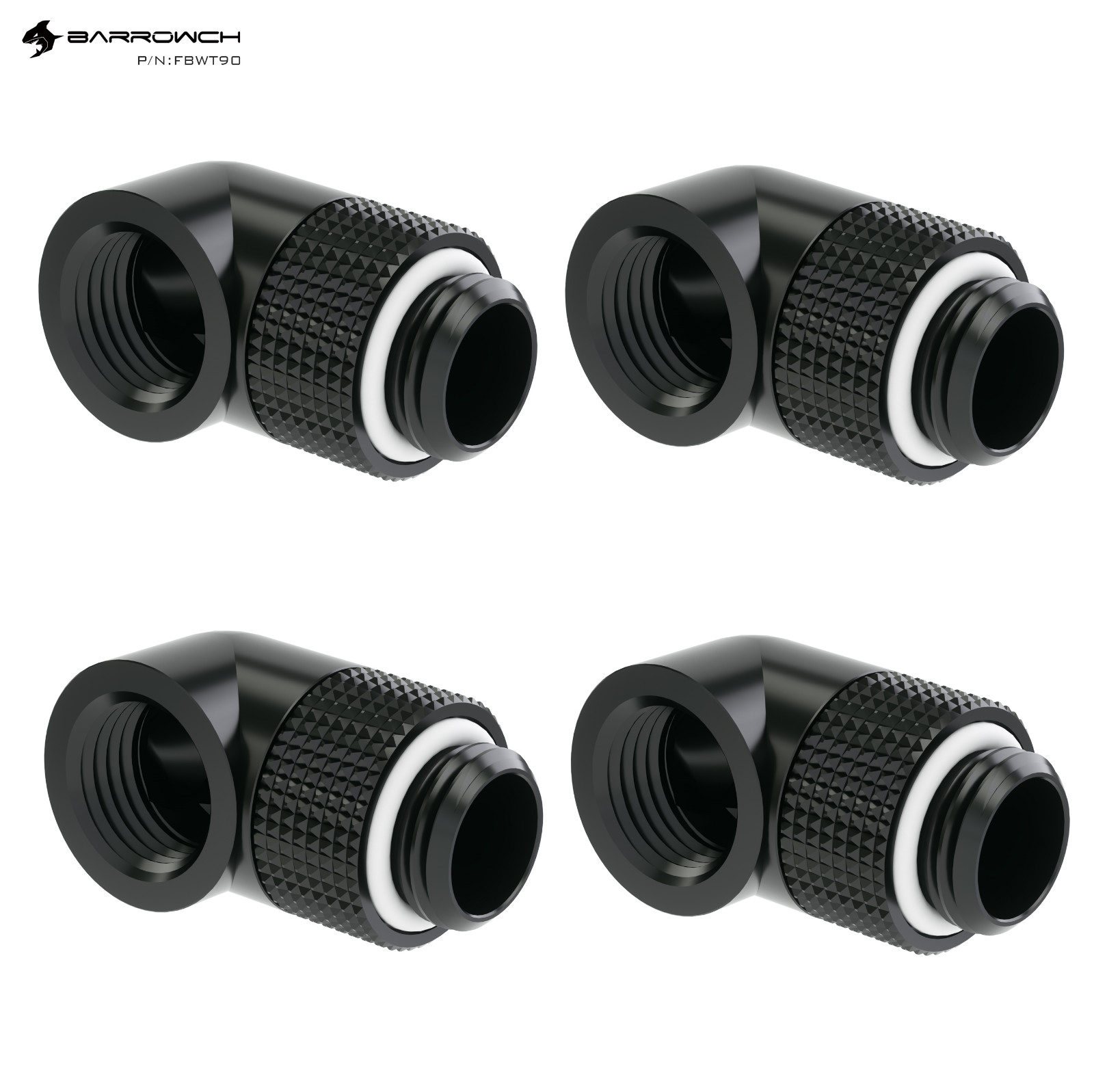 4 Pcs Barrowch G1/4" Angled 90 Degree Swivel Rotary Fitting Male to Female Black