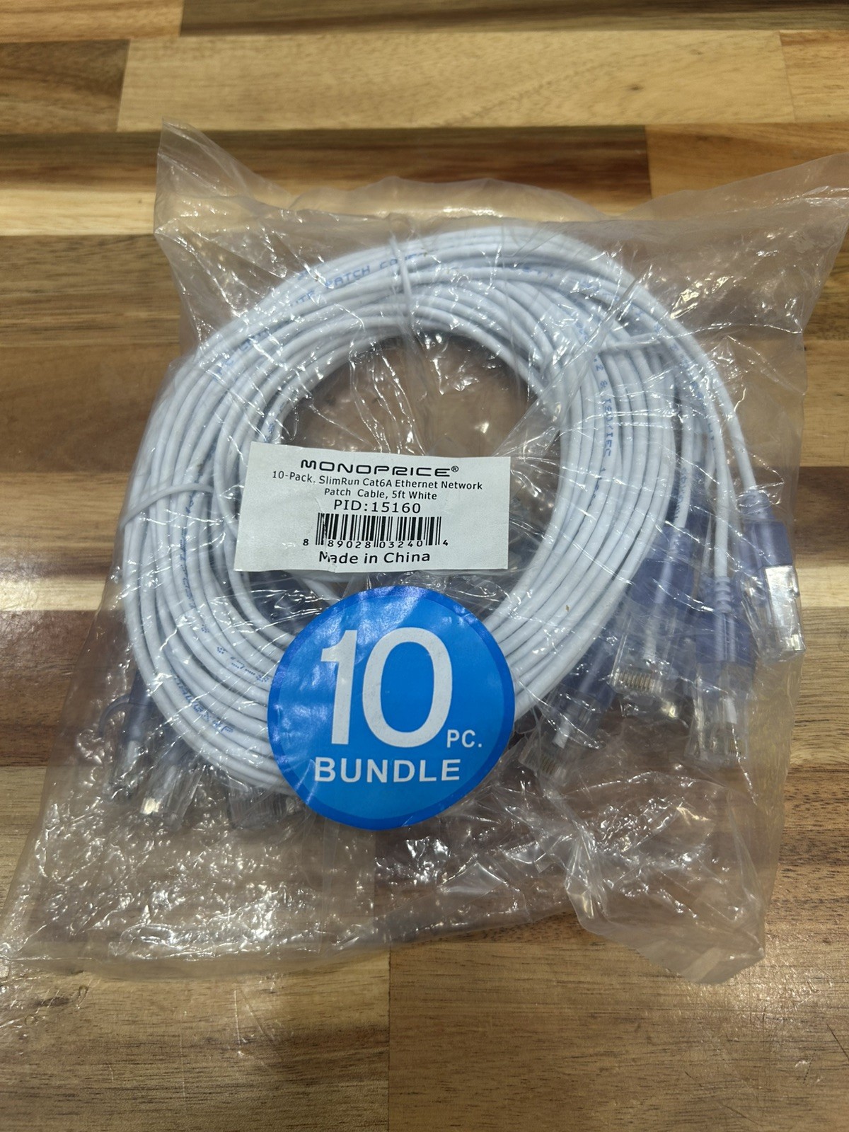 MONOPRICE 10 Pack, SlimRun Cat 6A Ethernet Network Patch Cable.5 ft . White. NEW