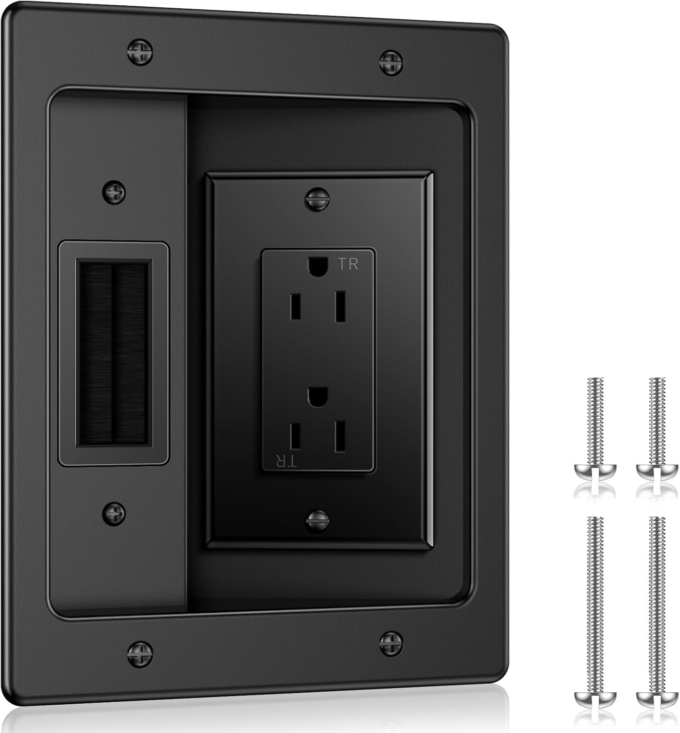 In Wall Cable Management Kit Hide TV Power Cables Recessed Outlet Black