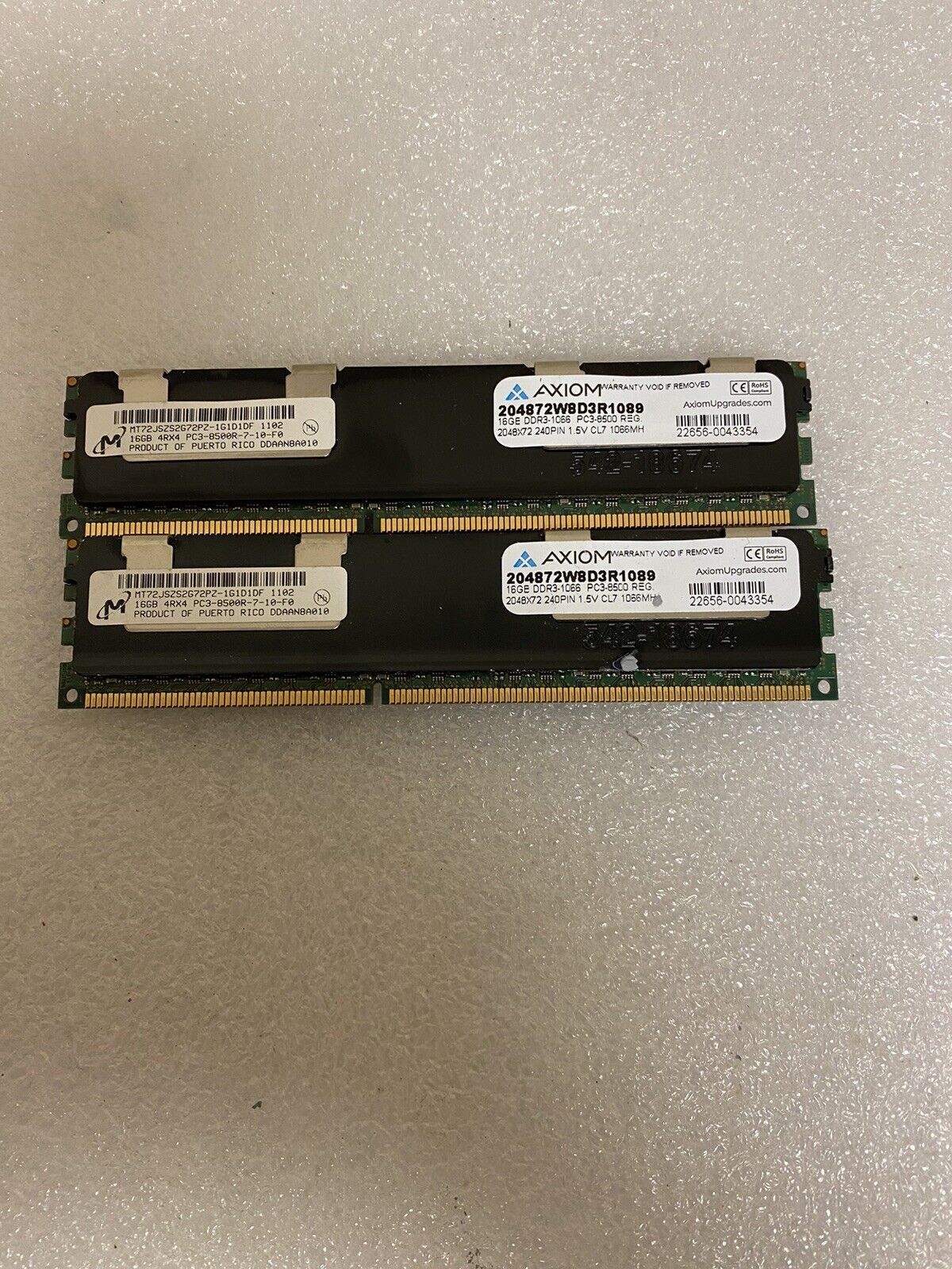 LOT OF 2 Micron 2x 16GB 32 GB  4Rx4 PC3L-8500R MEMORY MODULE Server Memory