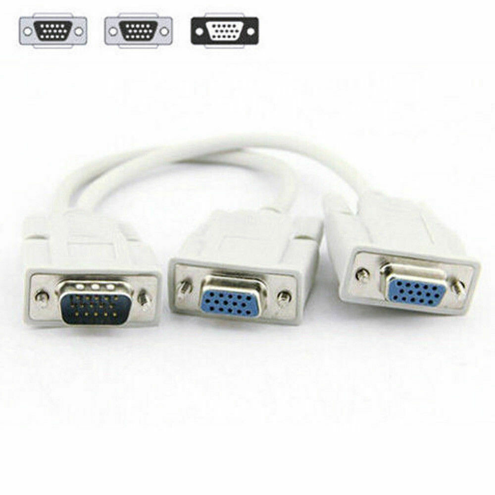 VGA SVGA 1 PC TO 2 MONITOR Male to 2 Dual Female Y Adapter Splitter Cable 15 PIN