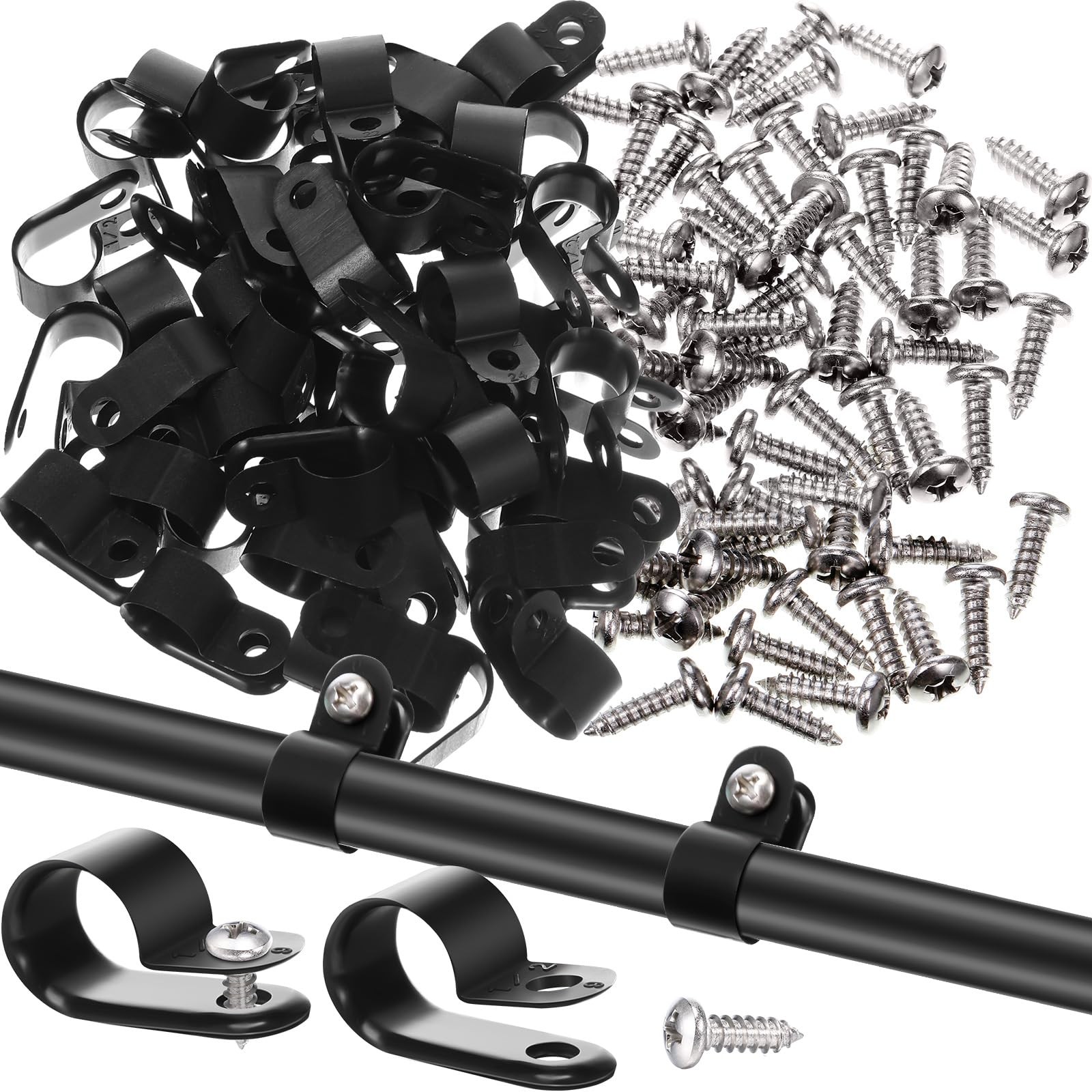 Hicarer 50 Pack R-Type Cable Clip Wire Clamp, Nylon Screw Mounting Cord Fastener