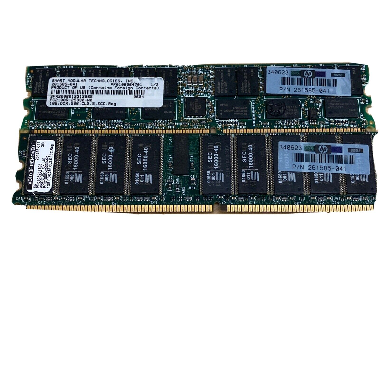 Lot Of 2 HP Compaq 261585-041 ECC Reg 1GB Server DIMM PC2100 (Server) RAM