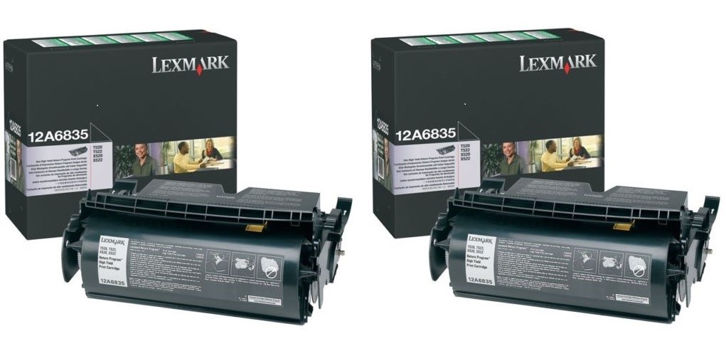2 NEW Genuine Lexmark 12A6835 Laser Toner Cartridges T520 equal to 12A6735 NO BX