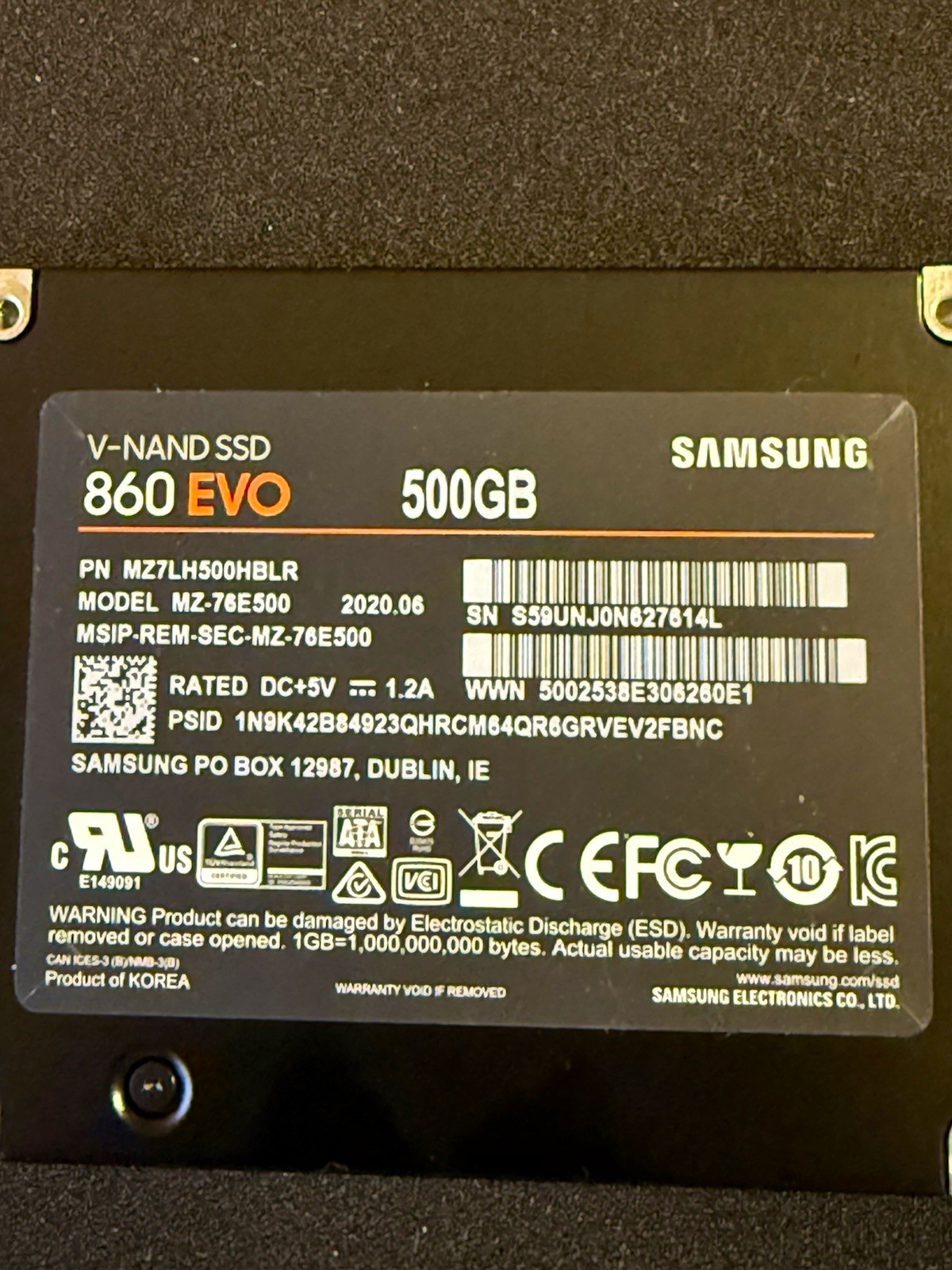 Samsung 860 EVO 500GB V-NAND 2.5in SATA III Internal SSD MZ7LH500HBLR