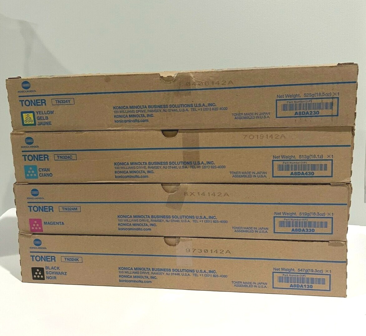 Konica TN324 Toner Cartridge Set KYMC A8DA130, A8DA230, A8DA330, A8DA430 NEW