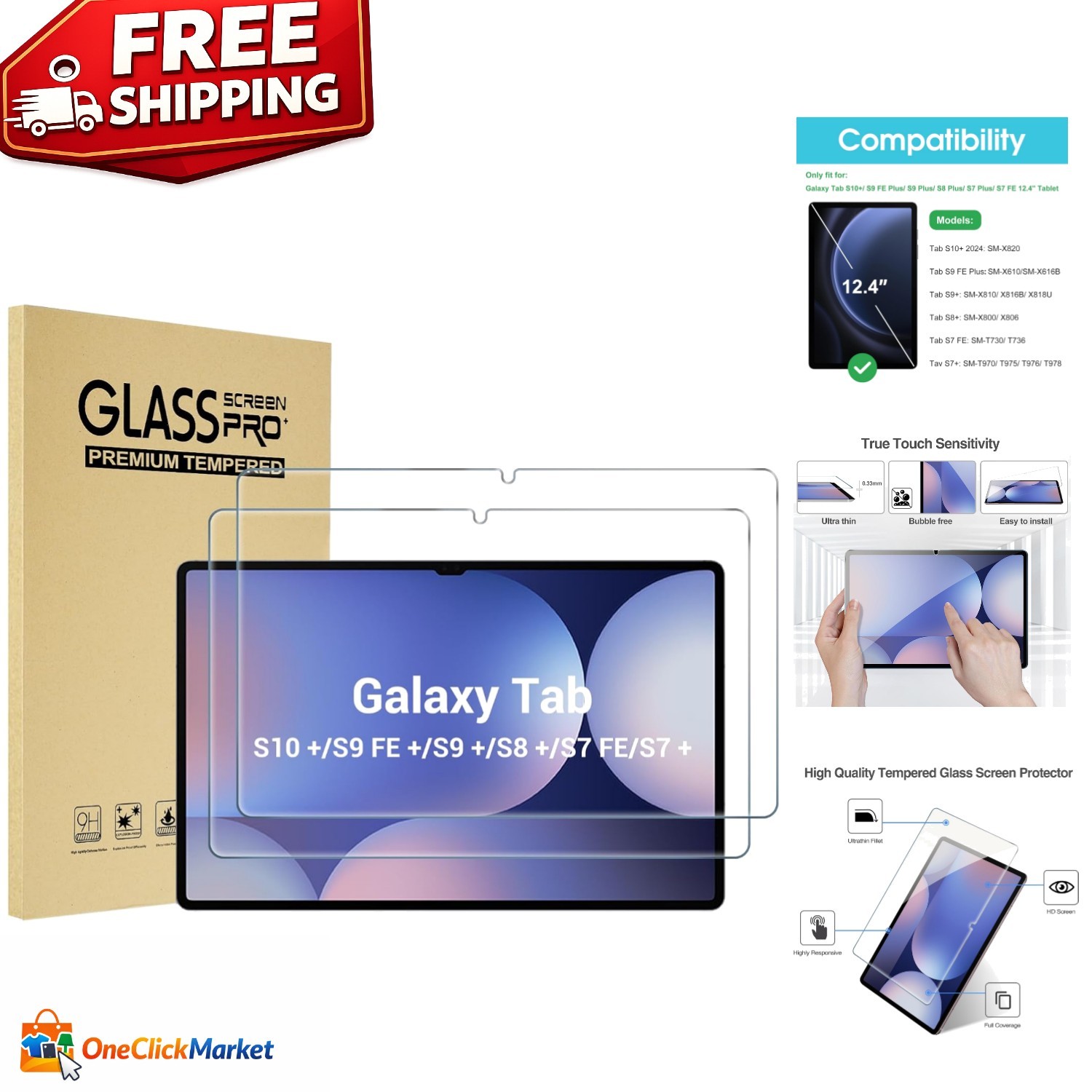 Bubble Free Installation: 2 Pack HD Clear Screen Protectors for Galaxy Tablets