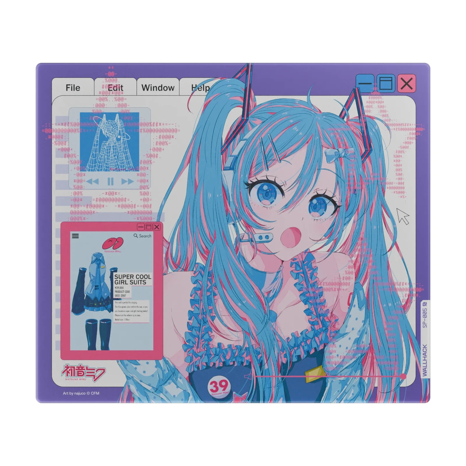 Wallhack Hatsune Miku SP-005 "Miku OS" Glass Mousepad Limited Edition Collab NEW