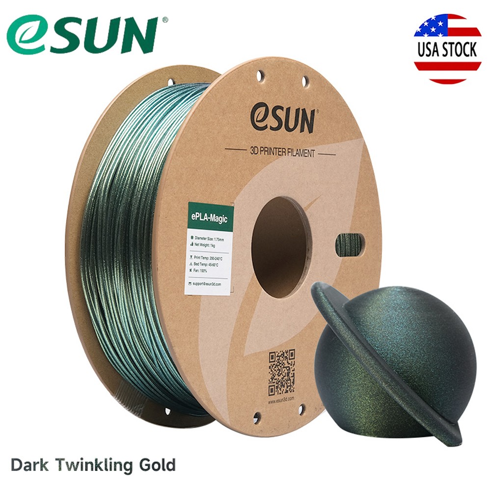 eSUN PLA 3D Printers Filament 1.75mm 1kg/Spool Magic Dark Twinkling Gold Models