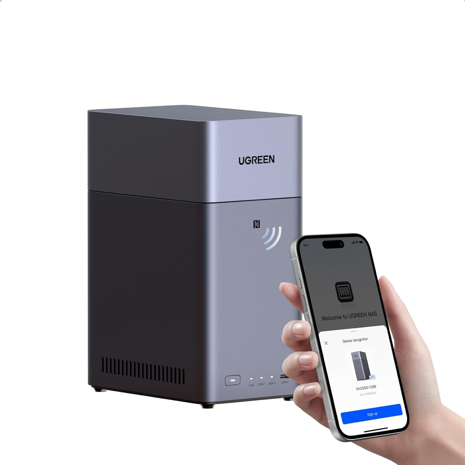 UGREEN NAS DH2300 2-Bay Desktop Nasync, Support Capacity 64TB (Diskless) 4GB RAM