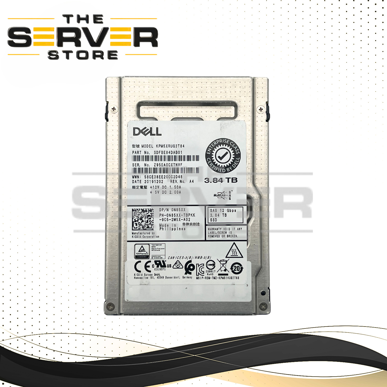 Dell 3.84TB SAS 12G RI 2.5" SSD Kioxia PM5-R Series KPM5XRUG3T84 0N85XX N85XX