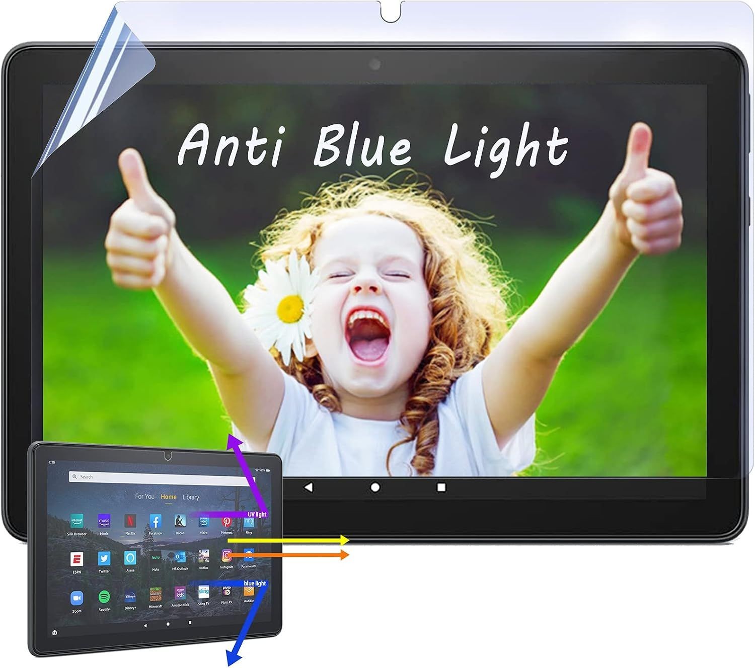 2 Pack Anti-Blue Light Screen Protector for Fire HD 10 Tablet 10.1 Inch