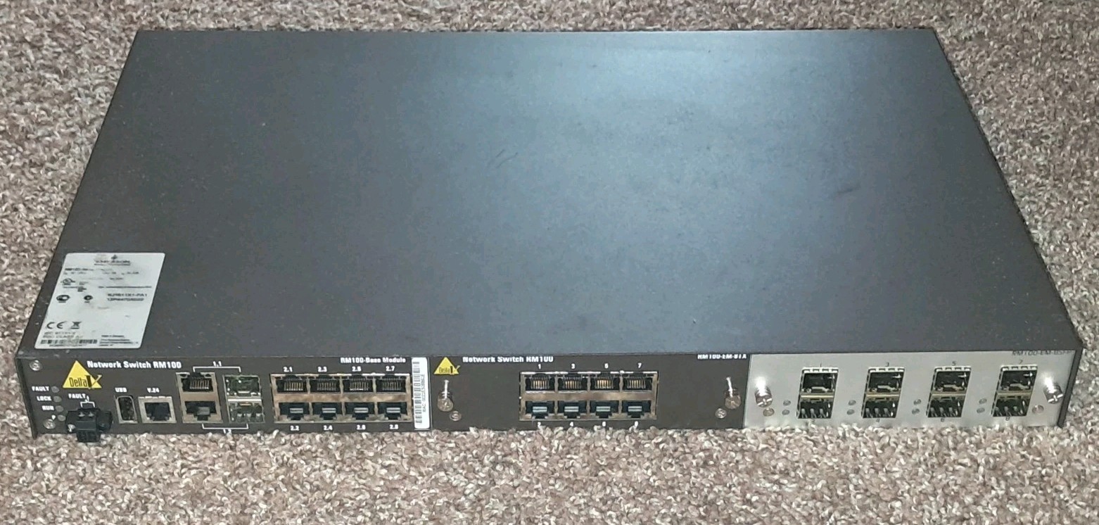 Emerson Delta RM100-Base Module RP Network Switch w RM100-EM-8SFP RM100-EM-8TX