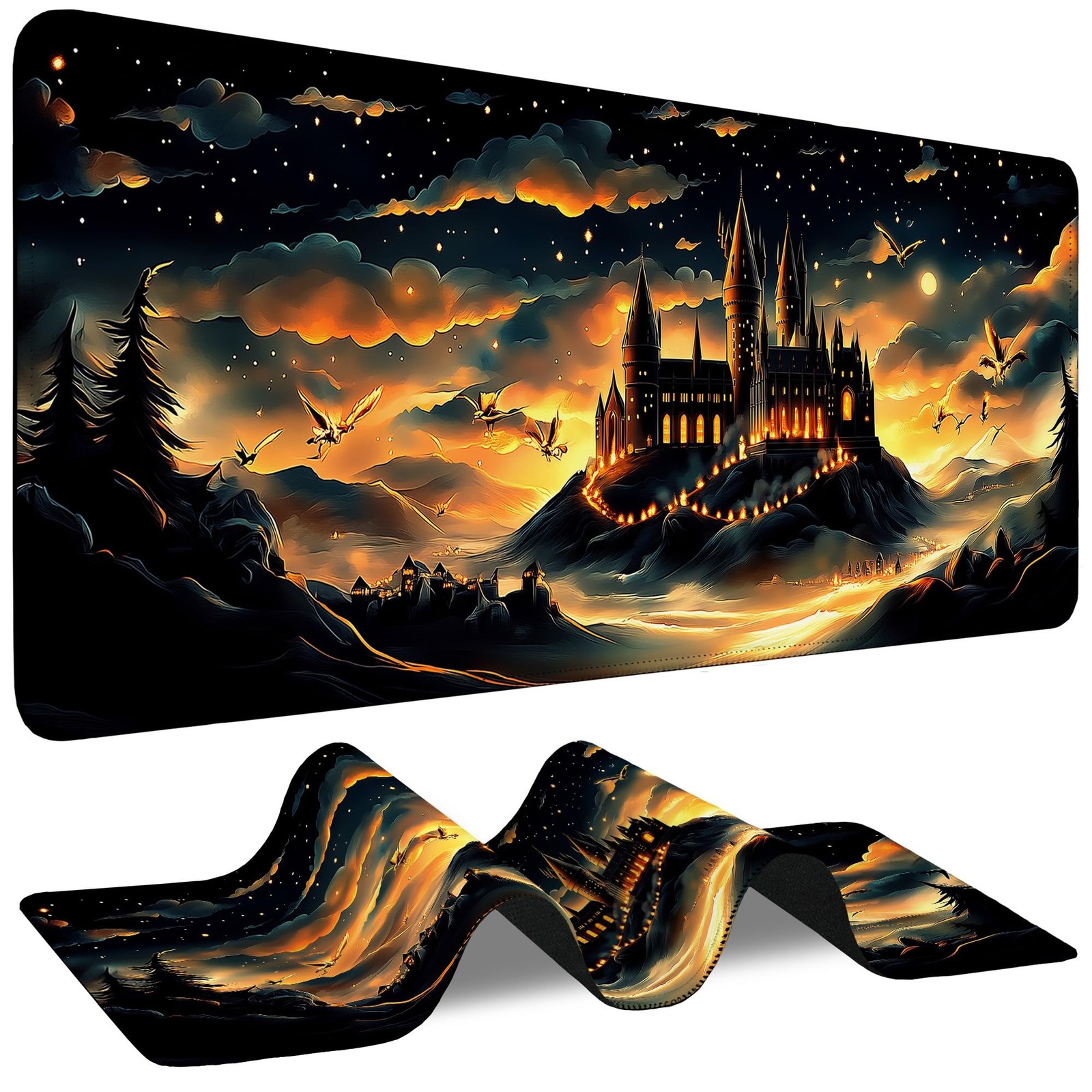 Large Gaming Pad Fantasy Castle Night Extended Computer Keyboard Mousepad wit...