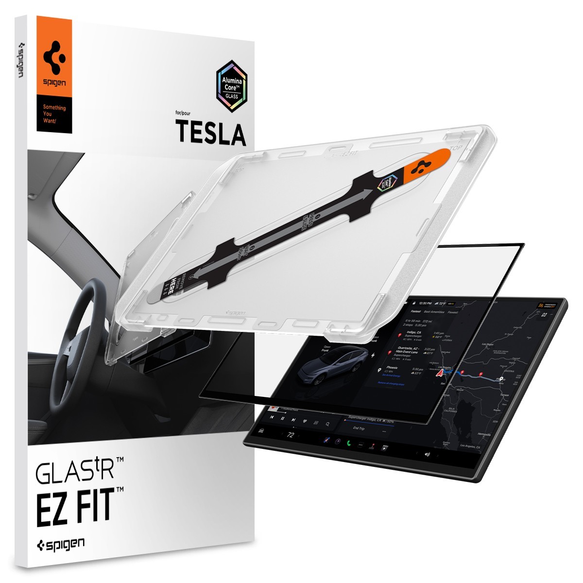 For Tesla Model Y | Spigen [ GLAS.tR EZ FIT ] 16 inch Glass Screen Protector