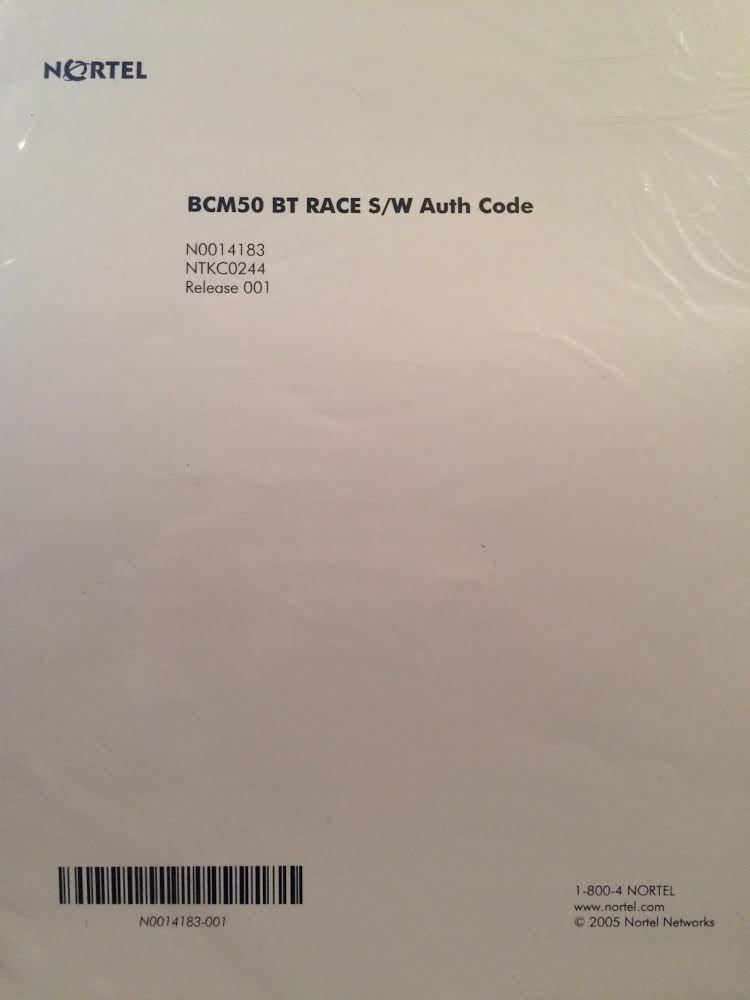 Nortel Avaya BCM50 BT Race Software S/W Auth Code NTKC0244 Keycode License