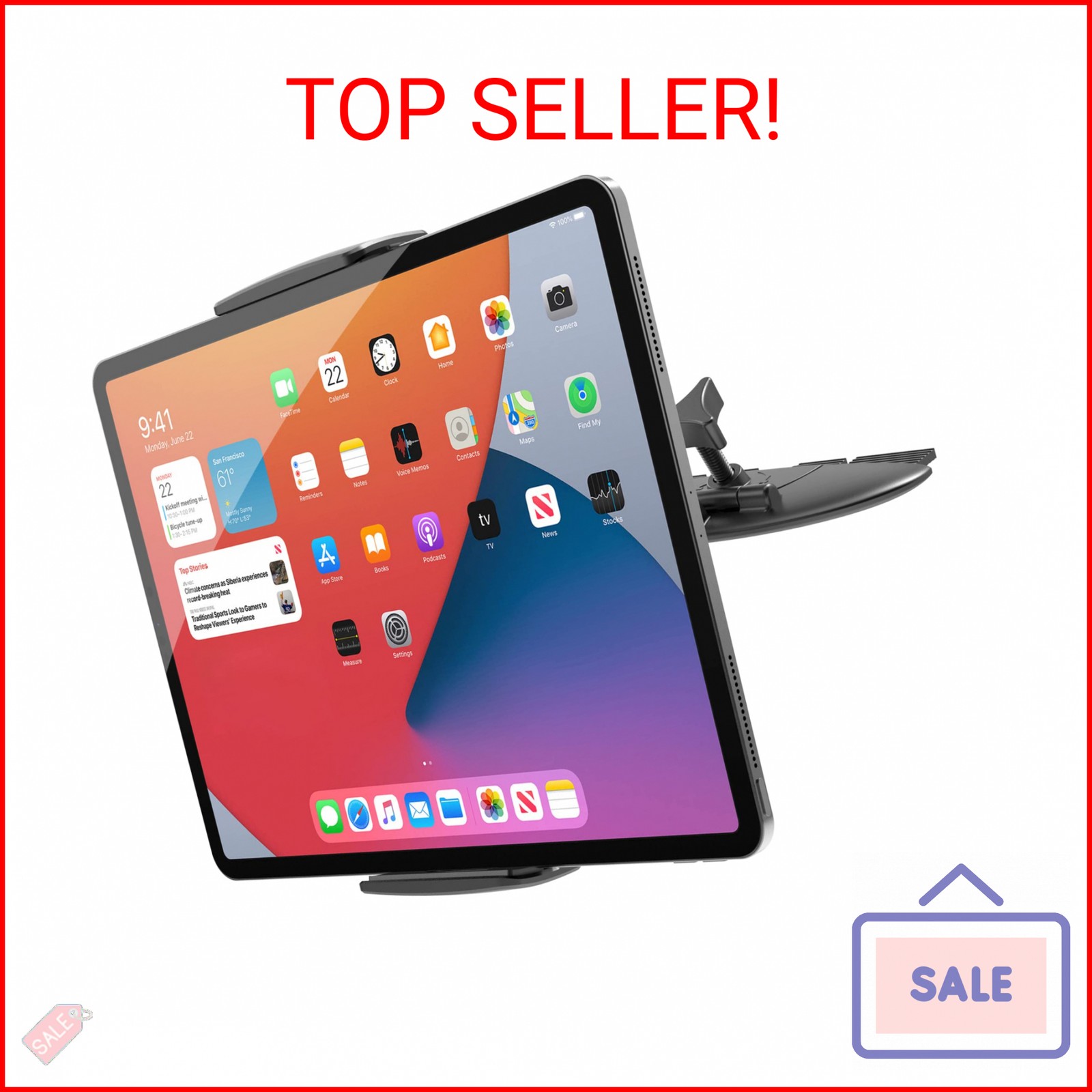 APPS2Car for Sturdy iPad Holder for Car CD Slot Tablet Mount, 2-in-1 Universal 4