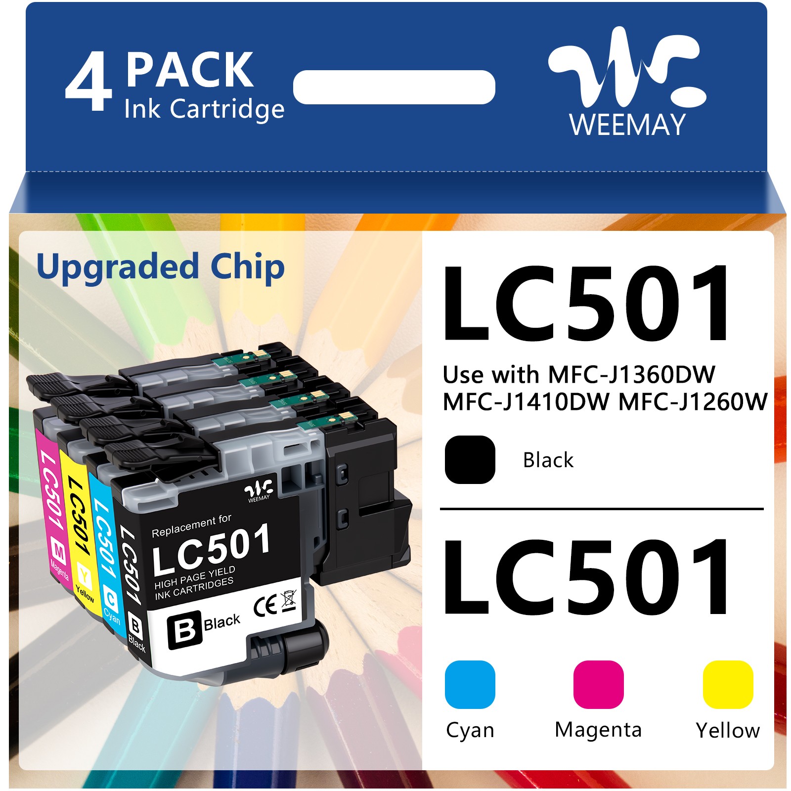 4-PK LC501 Ink Cartridges Compatible For Brother MFc-J1360DW J1260W J1410DW