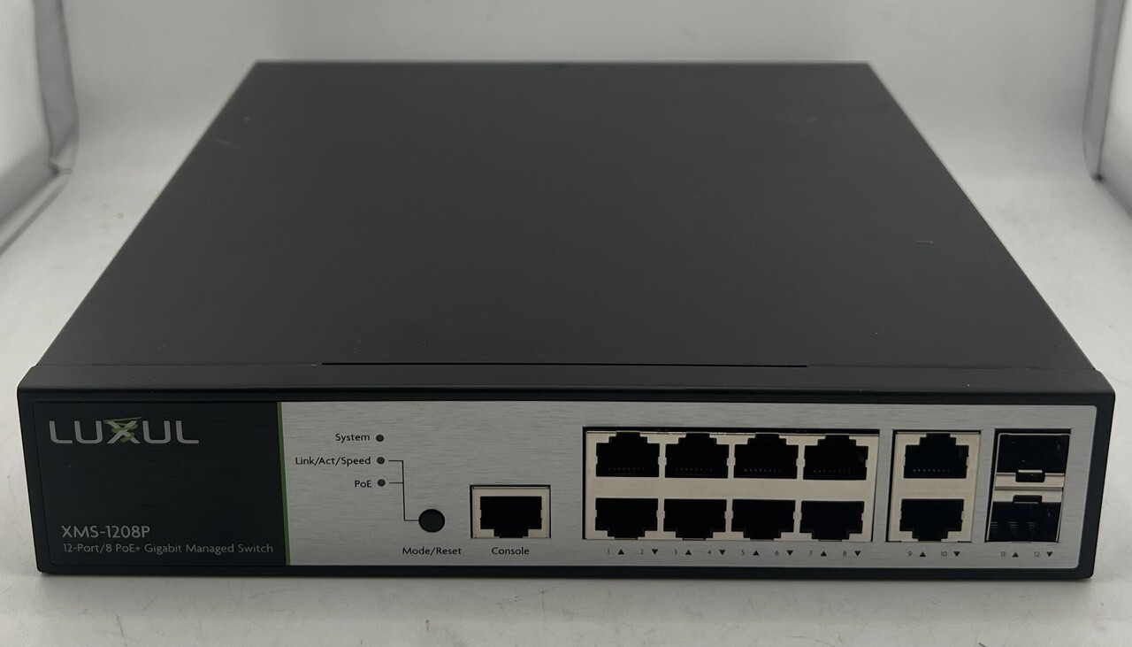 LUXUL XMS-1208P 12-PORT / 8-POE+ GIGABIT MANAGED SWITCH AC100-240V-50/60HZ