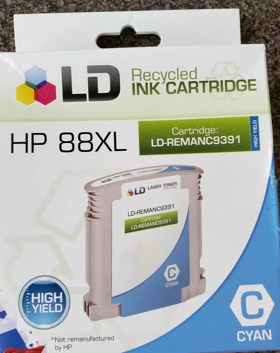 HP88XL LD RECYCLED INK CARTRIDGE LD-REMANC9391 CYAN, NIB