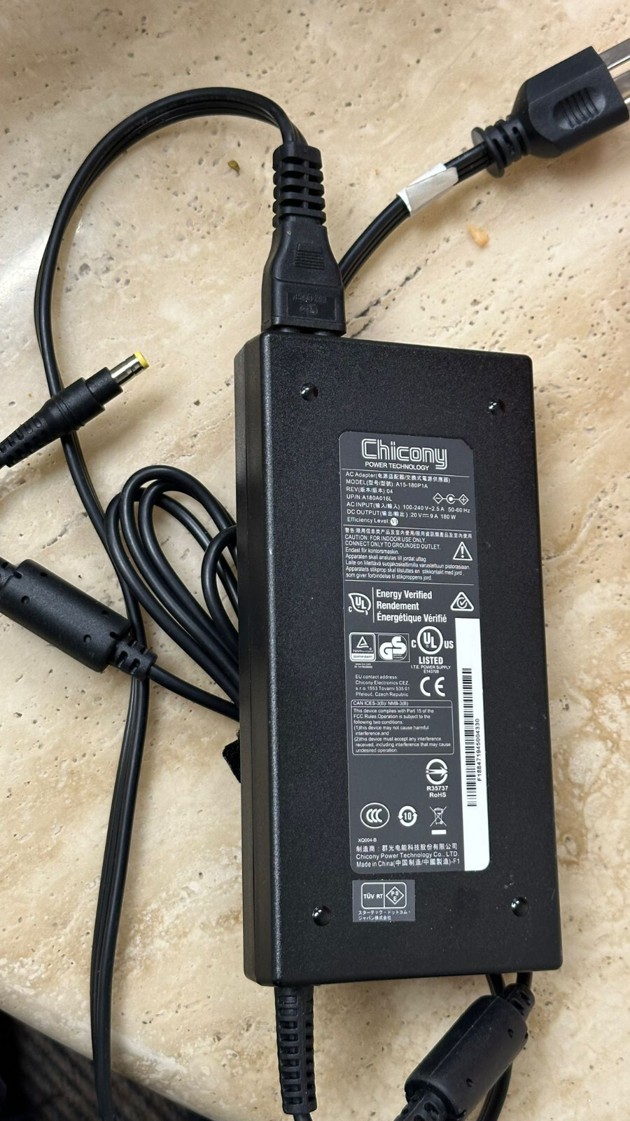 Chicony MSI Clevo Gigabyte Laptop Charger AC Adapter A15-180P1A 20V 180W 5.5MM