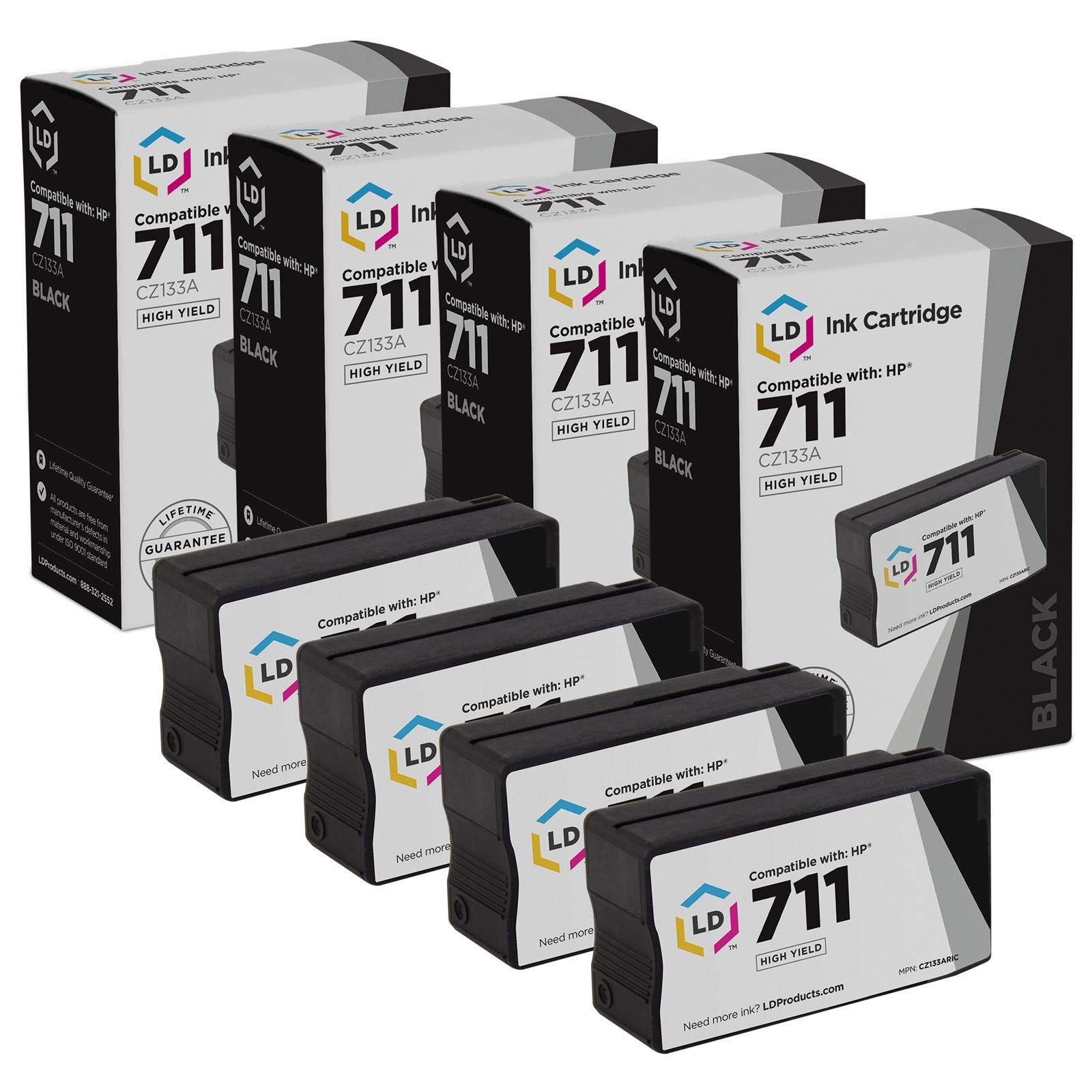 Reman Ink Replacement for HP 711 CZ133A HY (Blk, 4-Pk)